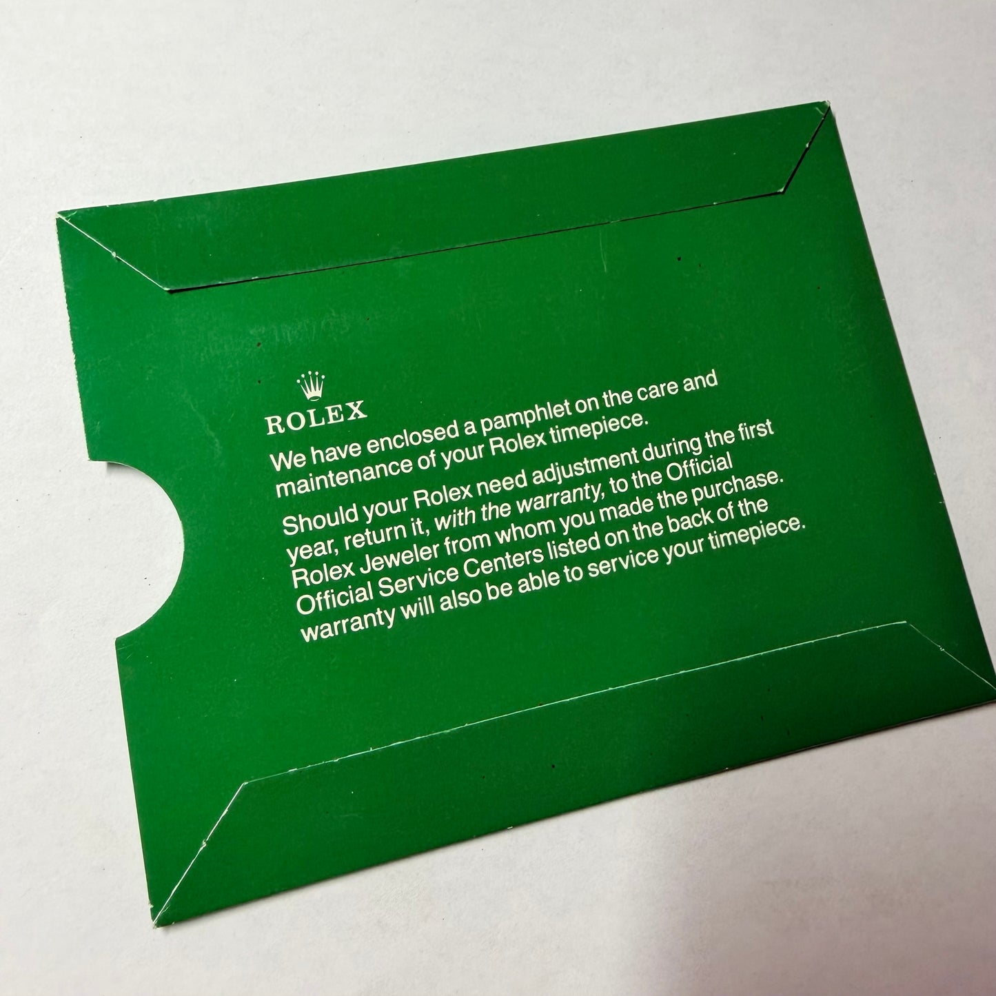 ROLEX Green Warranty Card Holder with Black Insert 5.25x4 inches