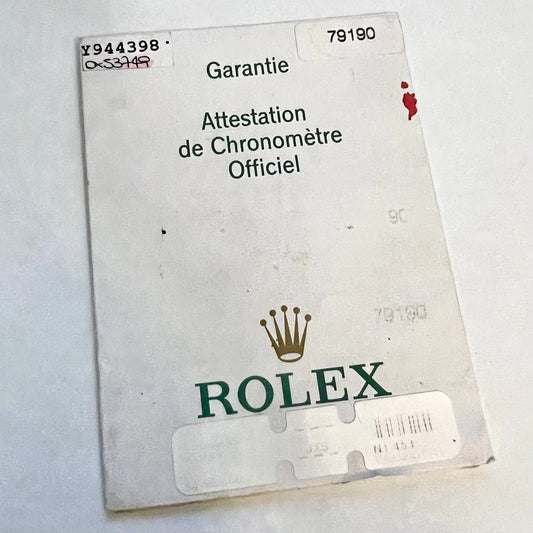 ROLEX Filled Warranty Certificate
