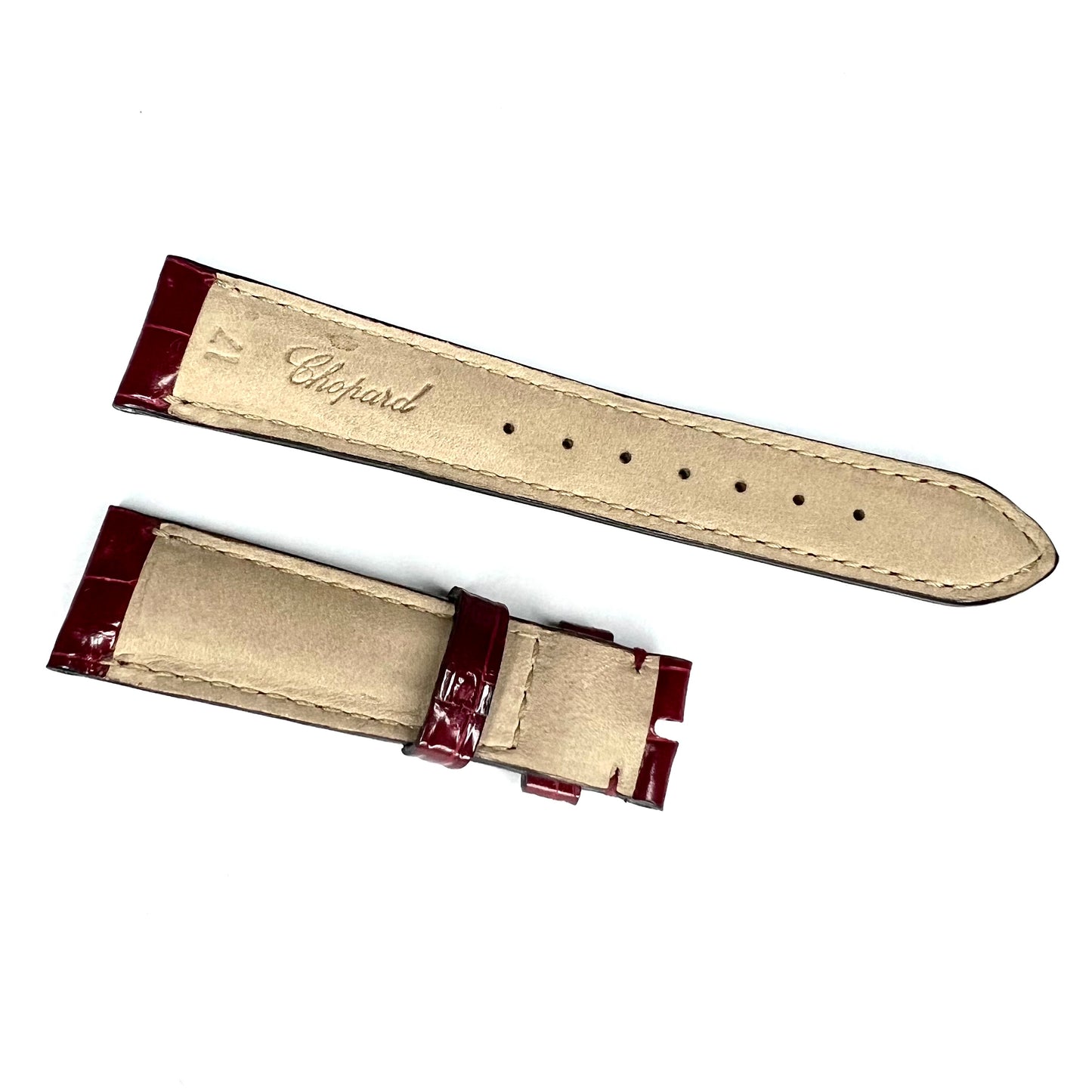 CHOPARD 17/14mm Burgundy Genuine Crocodile Leather Band Strap