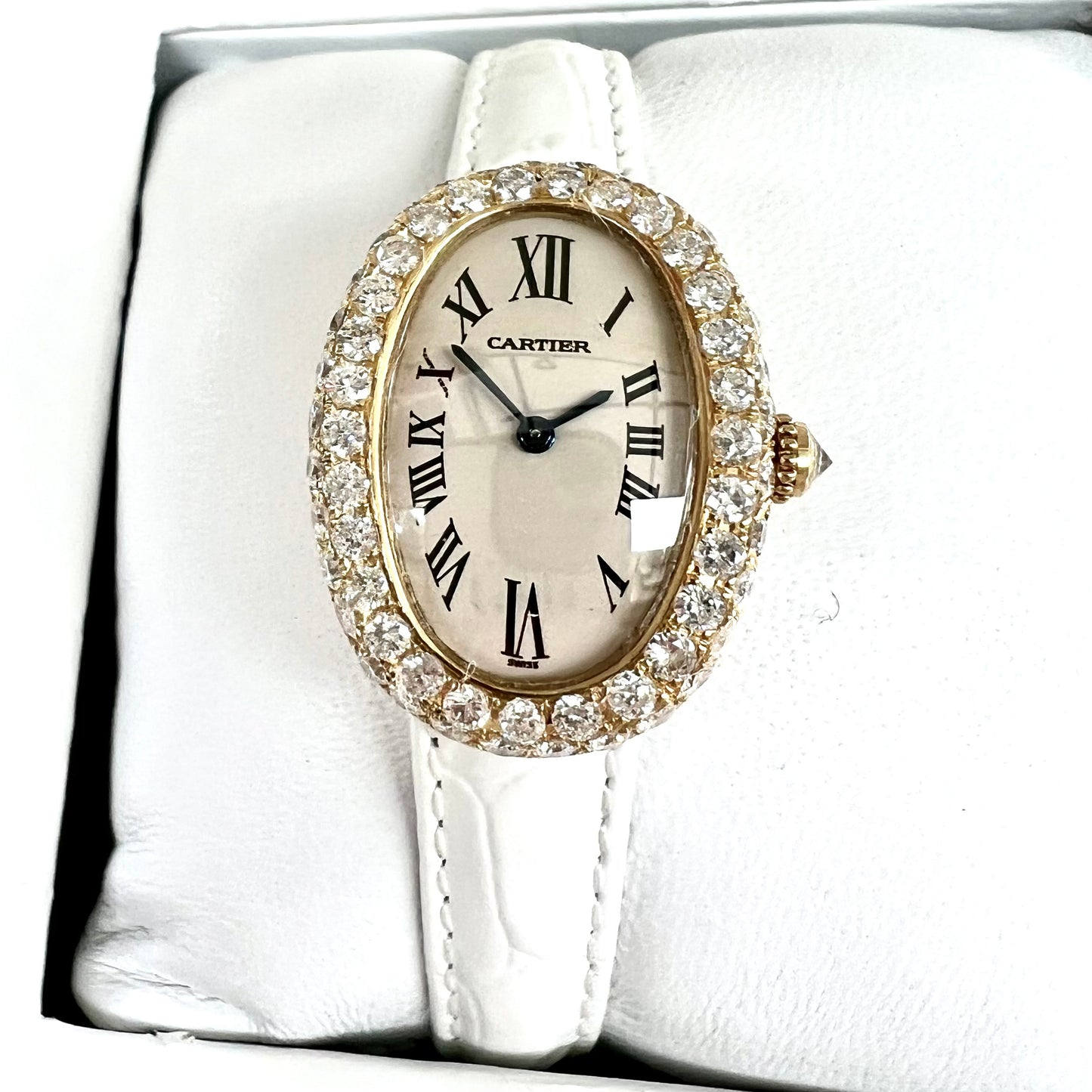 CARTIER BAIGNOIRE Quartz 18K Yellow Gold 23mm 3.2TCW Diamond Watch