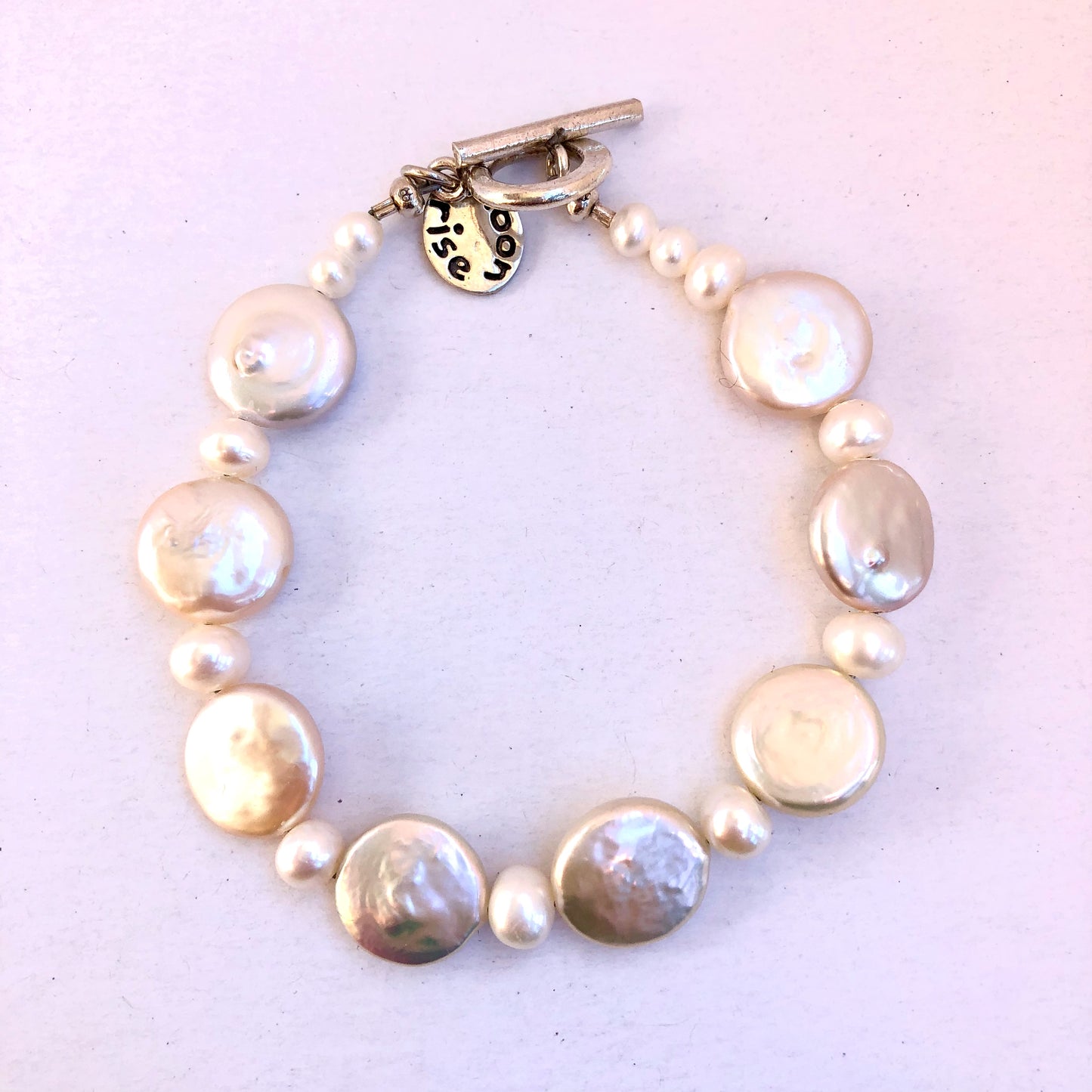 MOONRISE 925 Sterling Silver Genuine White Pearls Bracelet 7 inches long