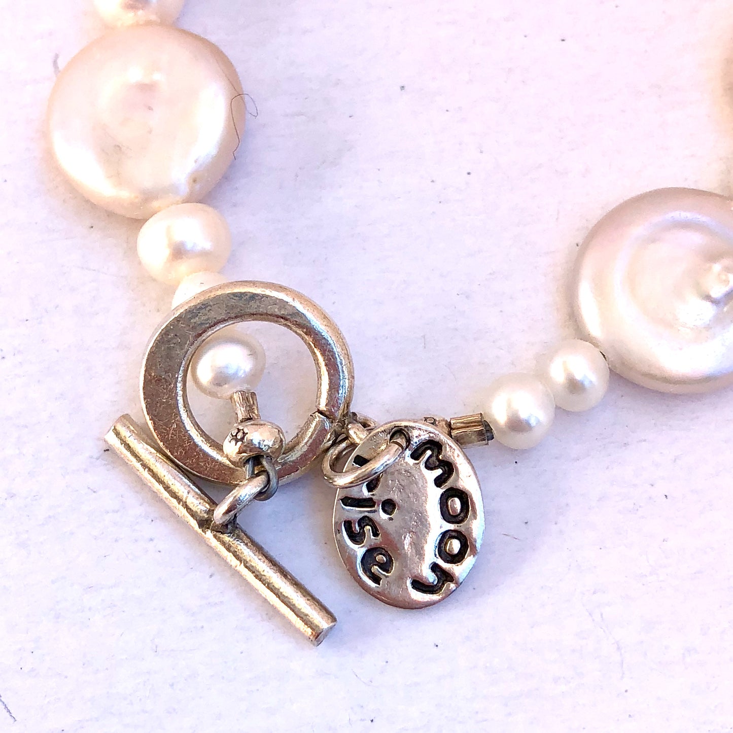 MOONRISE 925 Sterling Silver Genuine White Pearls Bracelet 7 inches long