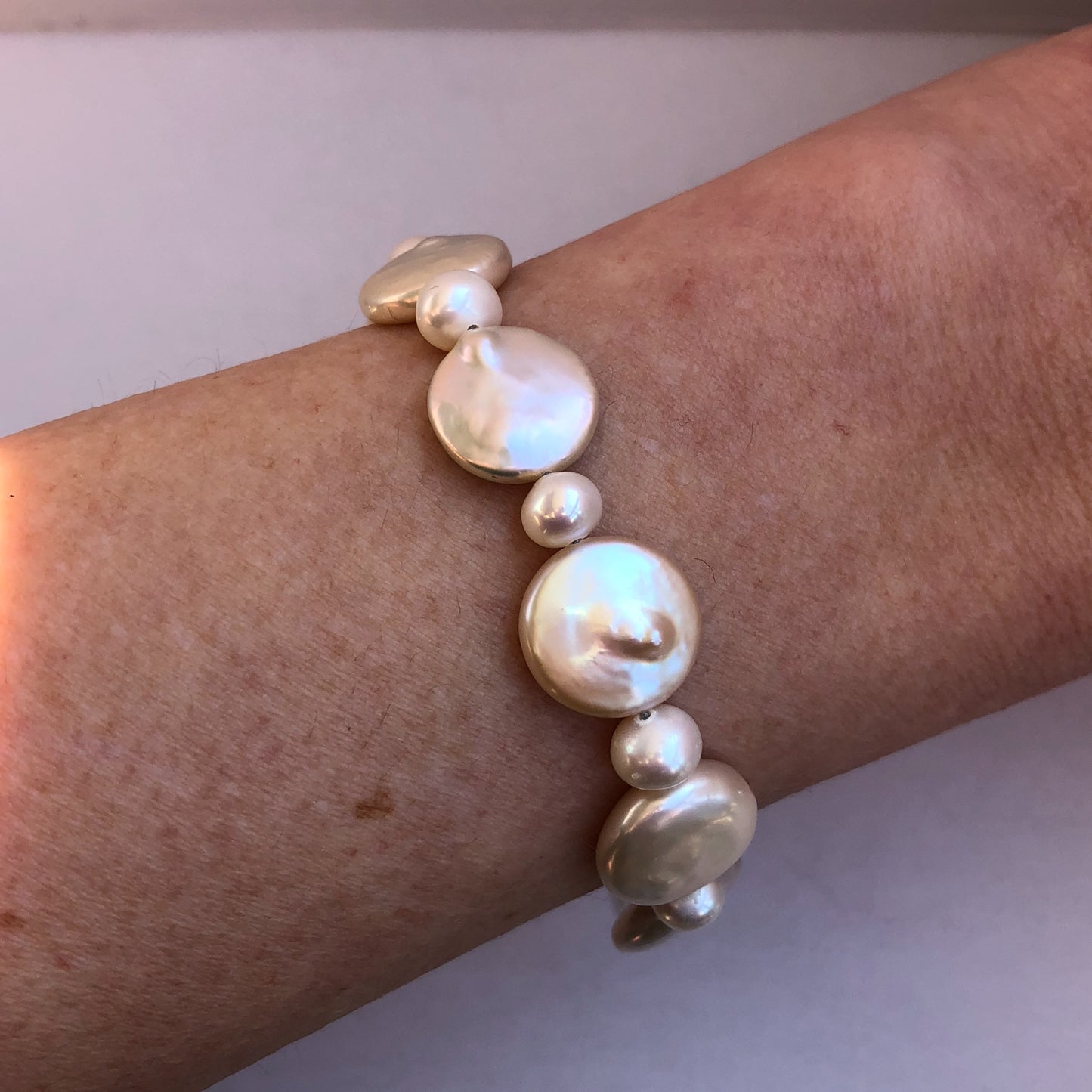 MOONRISE 925 Sterling Silver Genuine White Pearls Bracelet 7 inches long
