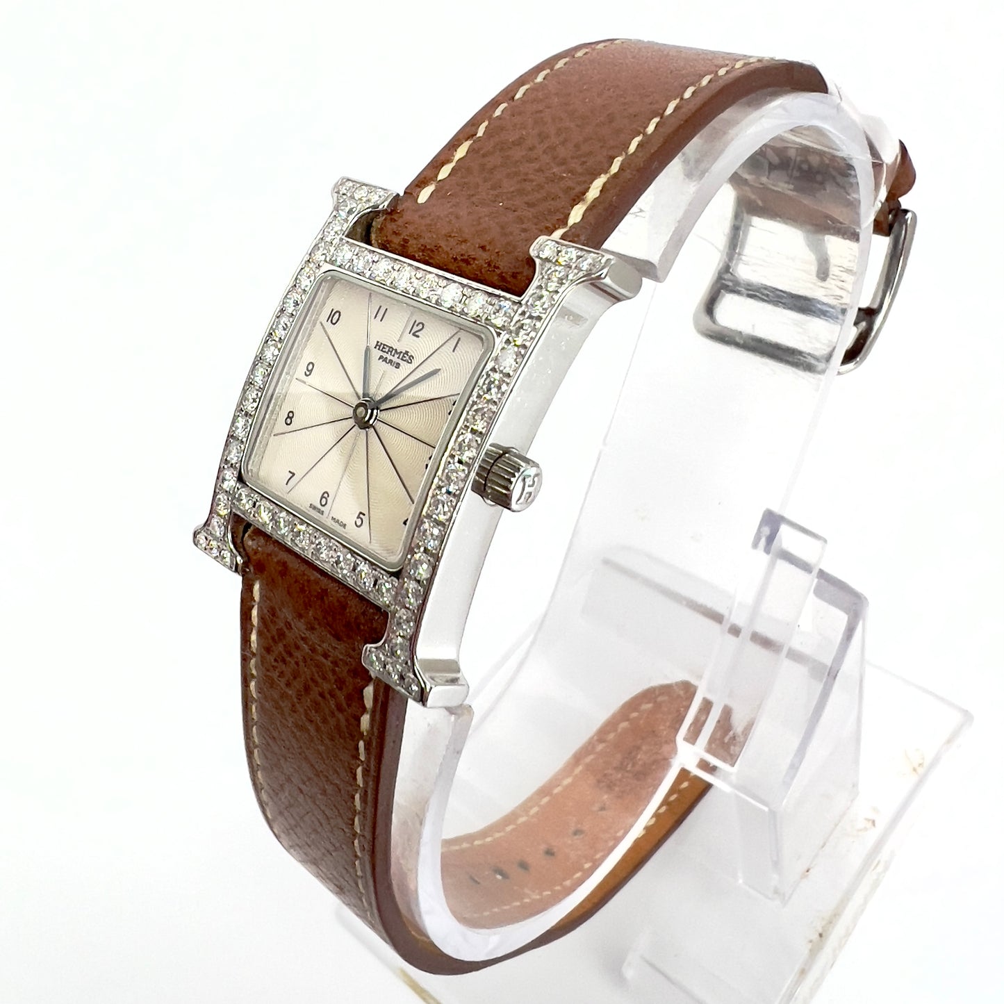 HERMES HEURE H Steel Quartz 25mm 0.91TCW DIAMOND Watch