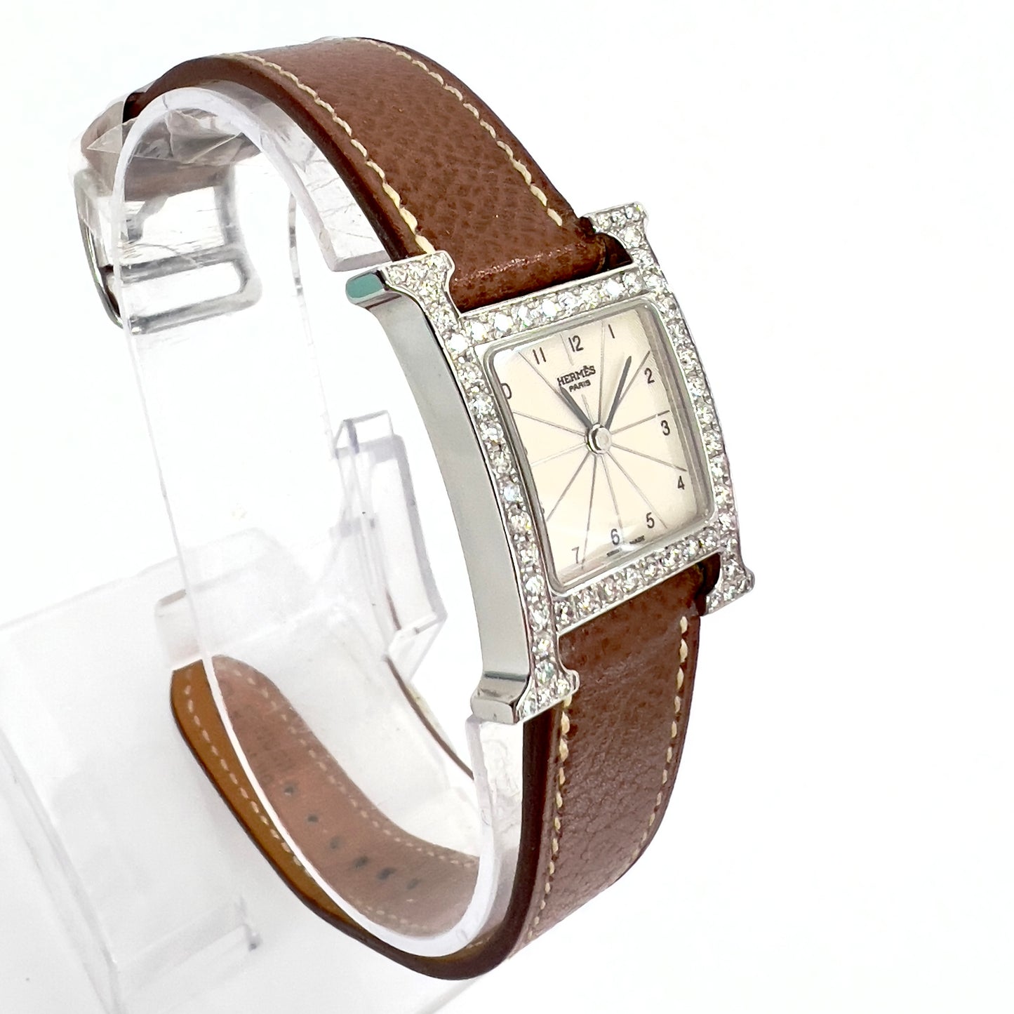 HERMES HEURE H Steel Quartz 25mm 0.91TCW DIAMOND Watch