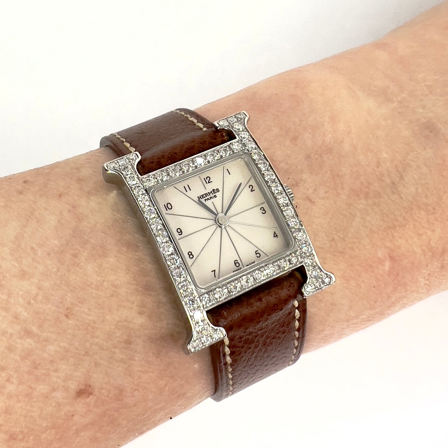 HERMES HEURE H Steel Quartz 25mm 0.91TCW DIAMOND Watch
