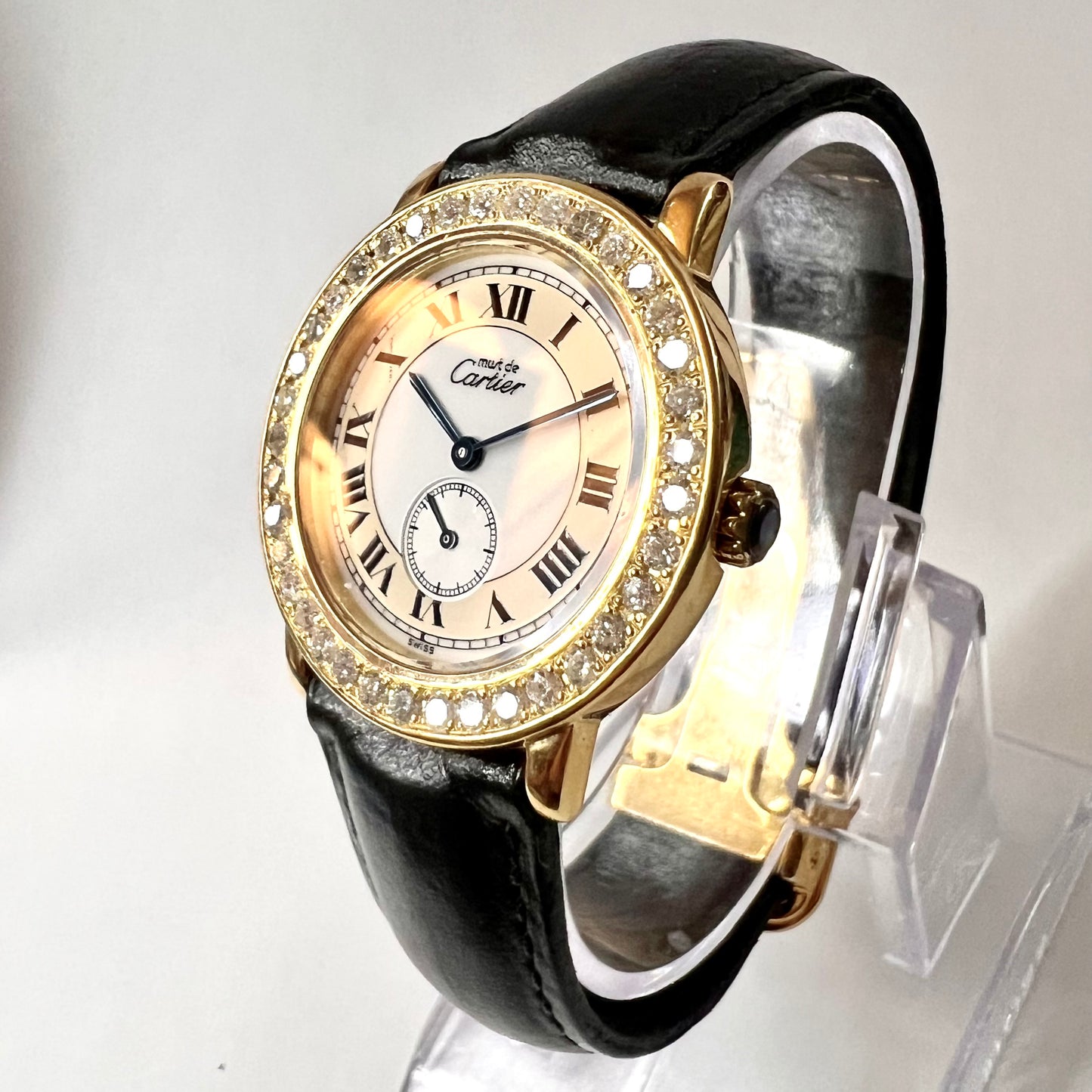 CARTIER RONDE Quartz 32mm 18K GP Silver 2.04TCW DIAMOND Watch