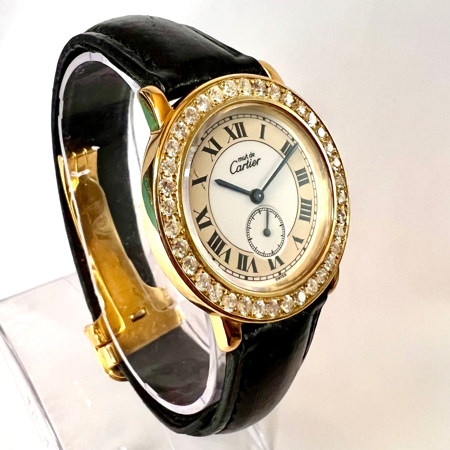 CARTIER RONDE Quartz 32mm 18K GP Silver 2.04TCW DIAMOND Watch