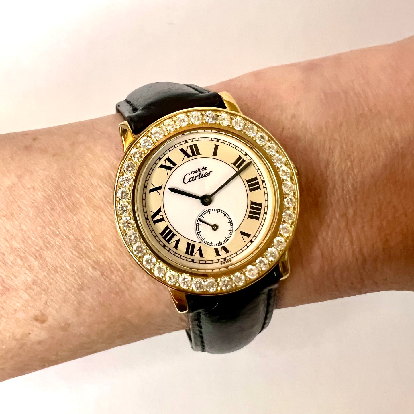 CARTIER RONDE Quartz 32mm 18K GP Silver 2.04TCW DIAMOND Watch