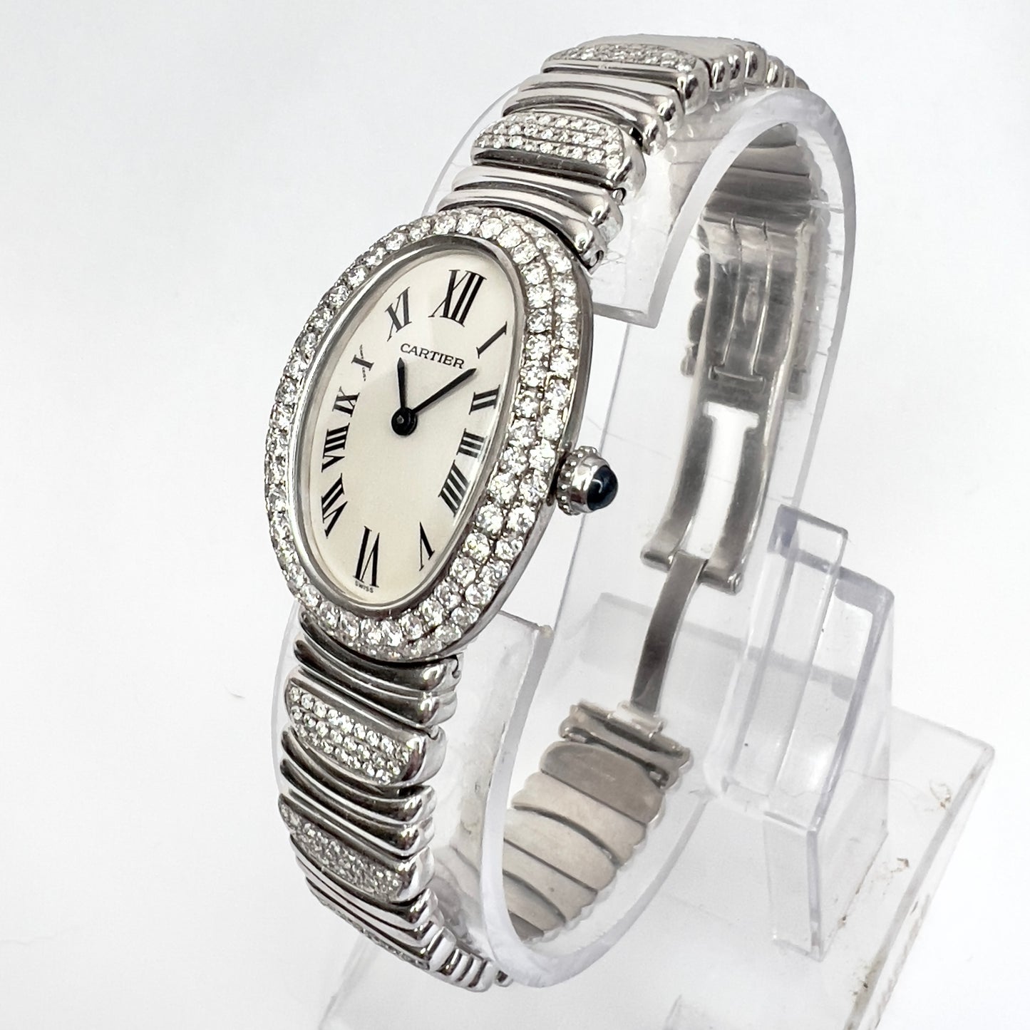 CARTIER BAIGNOIRE 23mm Quartz 18K White Gold 2.86TCW Diamond Watch