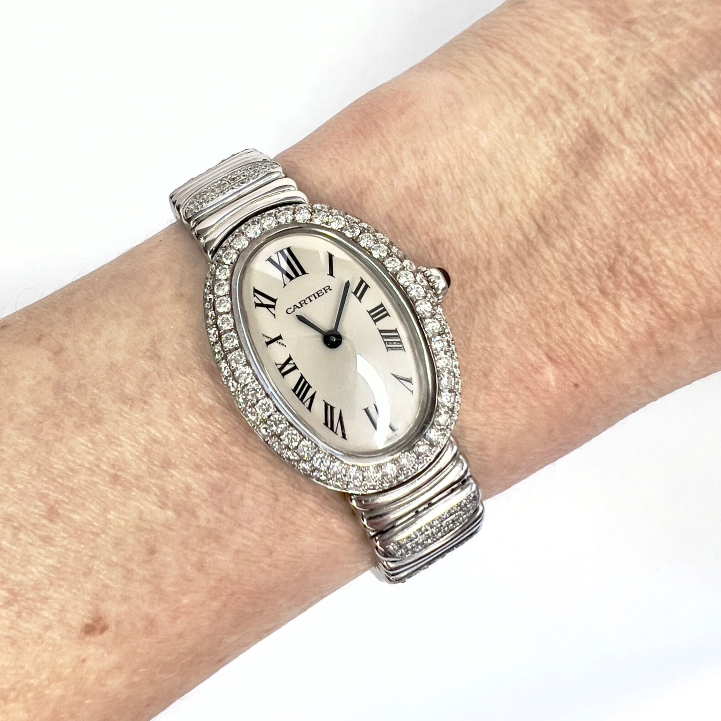 CARTIER BAIGNOIRE 23mm Quartz 18K White Gold 2.86TCW Diamond Watch