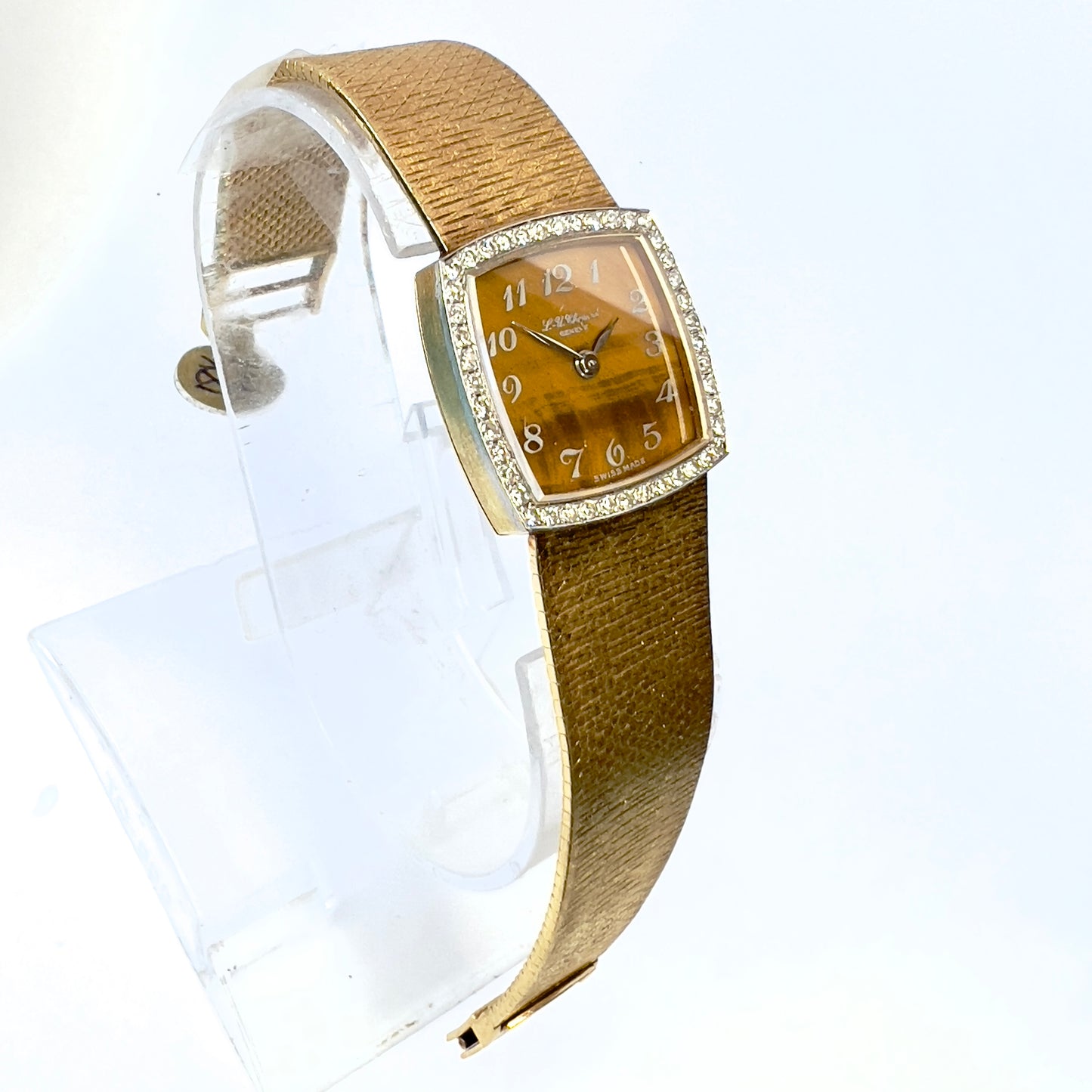 CHOPARD 23mm Hand Winding 18K Yellow & White Gold ~1TCW FACTORY Diamonds Watch Tiger Eye Dial