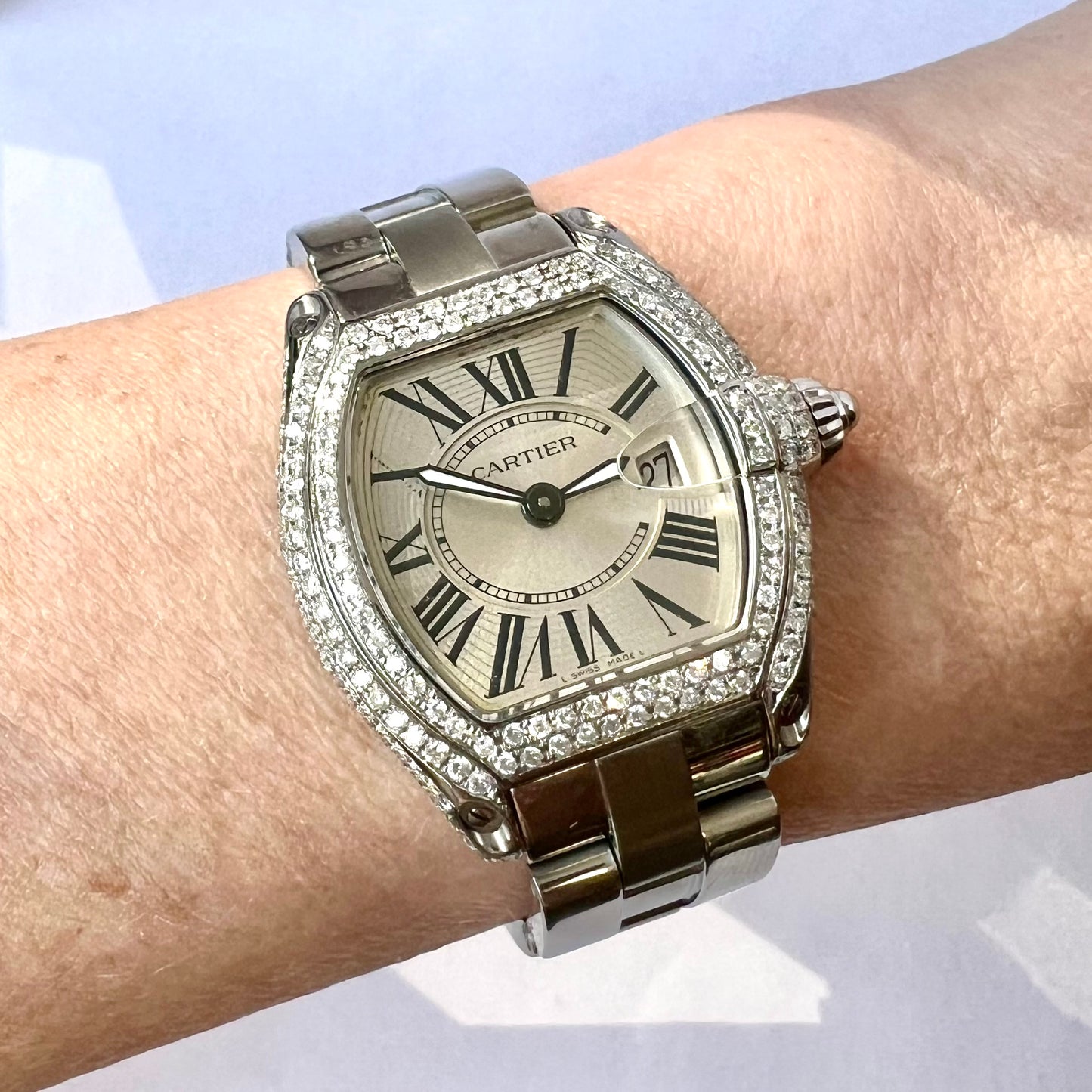 CARTIER ROADSTER Quartz 31mm Steel 2.84TCW Diamond Watch