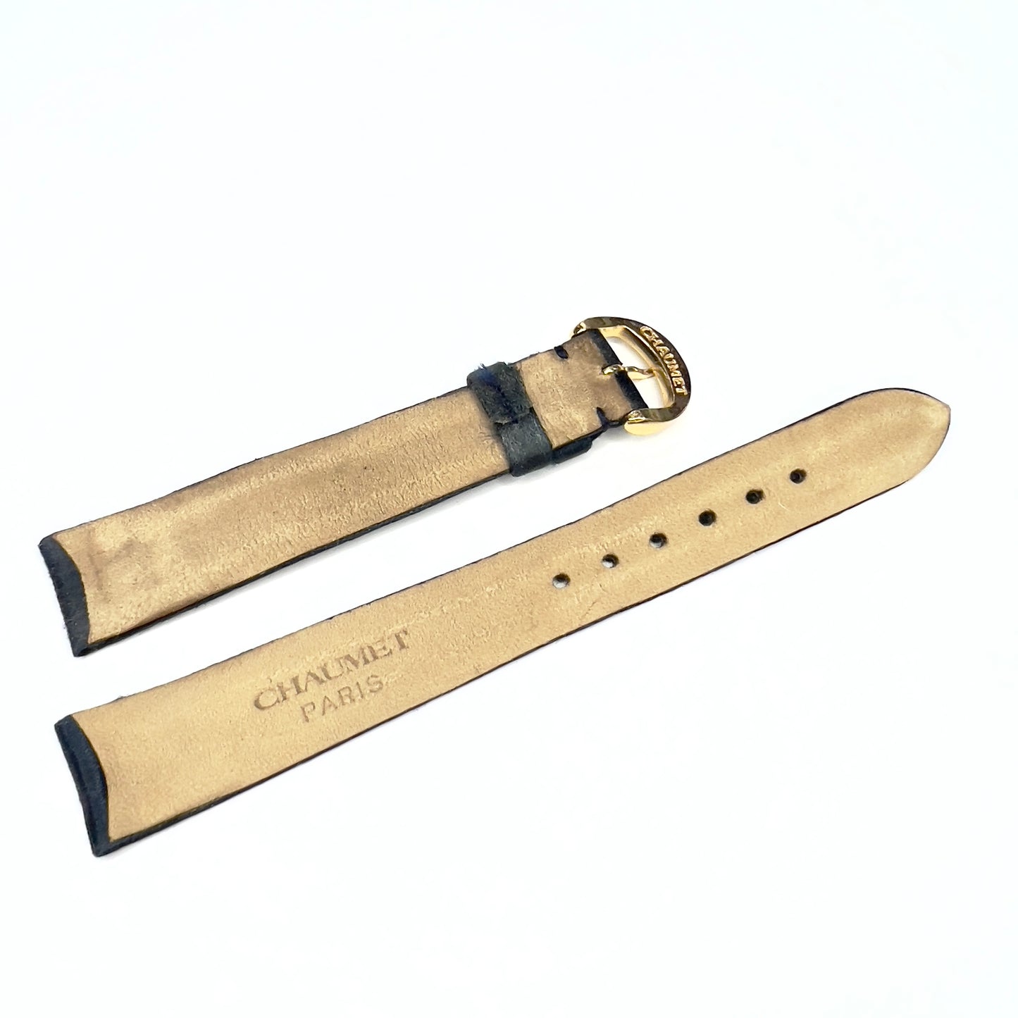 CHAUMET Navy Blue Satin/Leather Band Strap with Gold Plated Chaumet BUCKLE