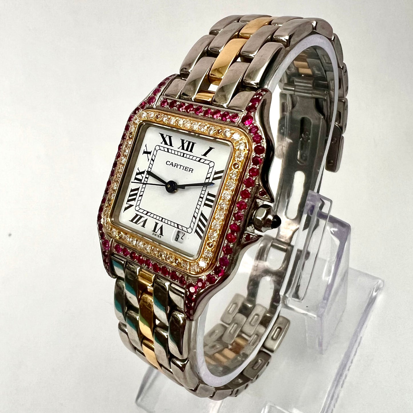 CARTIER PANTHERE 27mm 1 Row Gold 0.48TCW Diamonds & 0.77TCW Red Rubies Watch