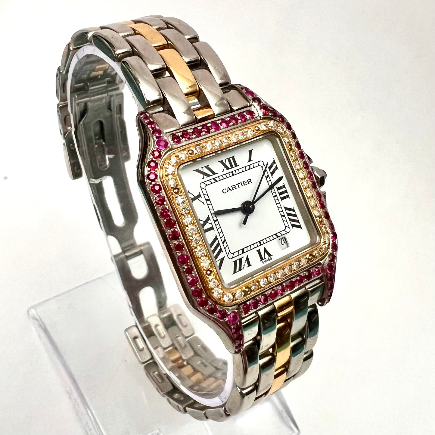 CARTIER PANTHERE 27mm 1 Row Gold 0.48TCW Diamonds & 0.77TCW Red Rubies Watch