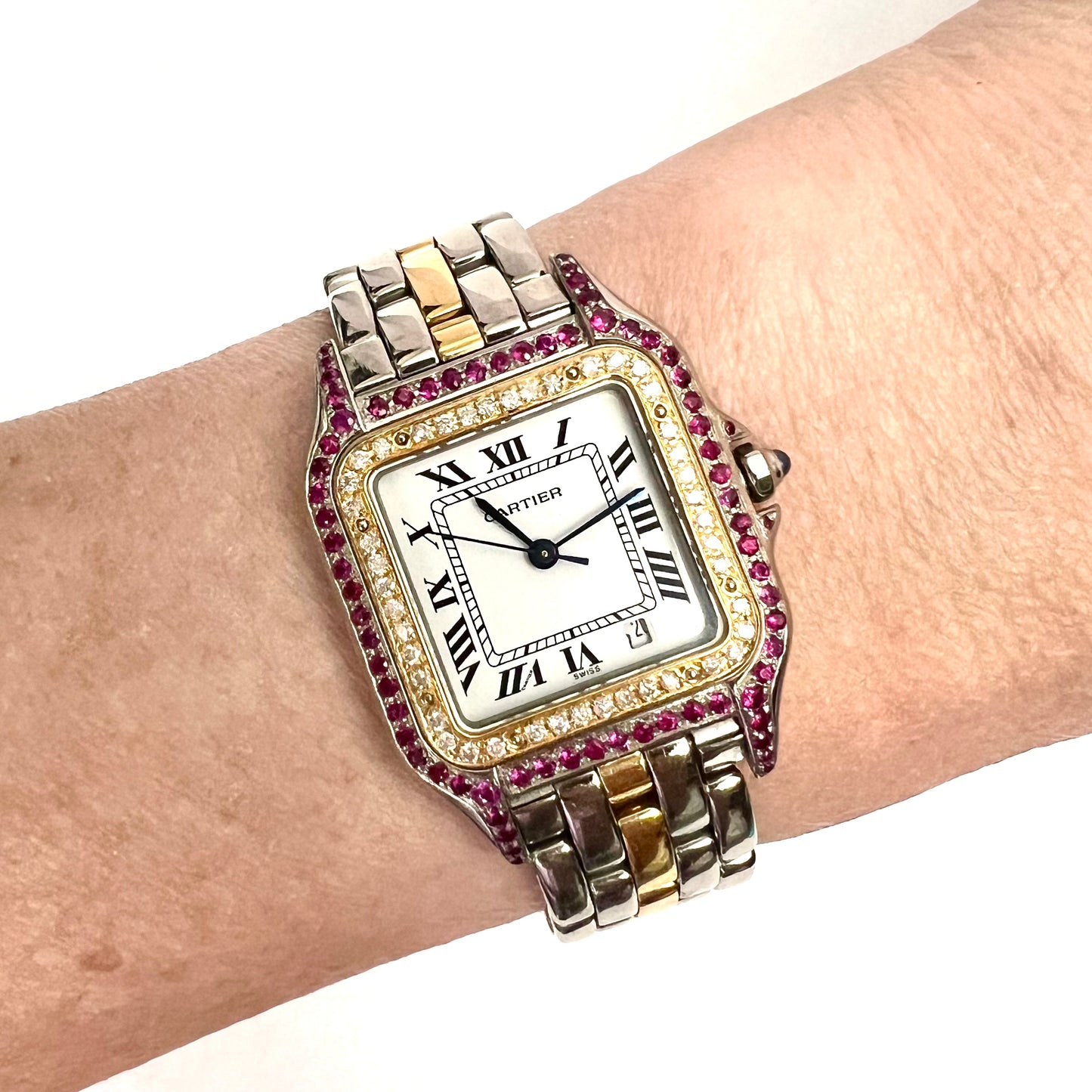 CARTIER PANTHERE 27mm 1 Row Gold 0.48TCW Diamonds & 0.77TCW Red Rubies Watch