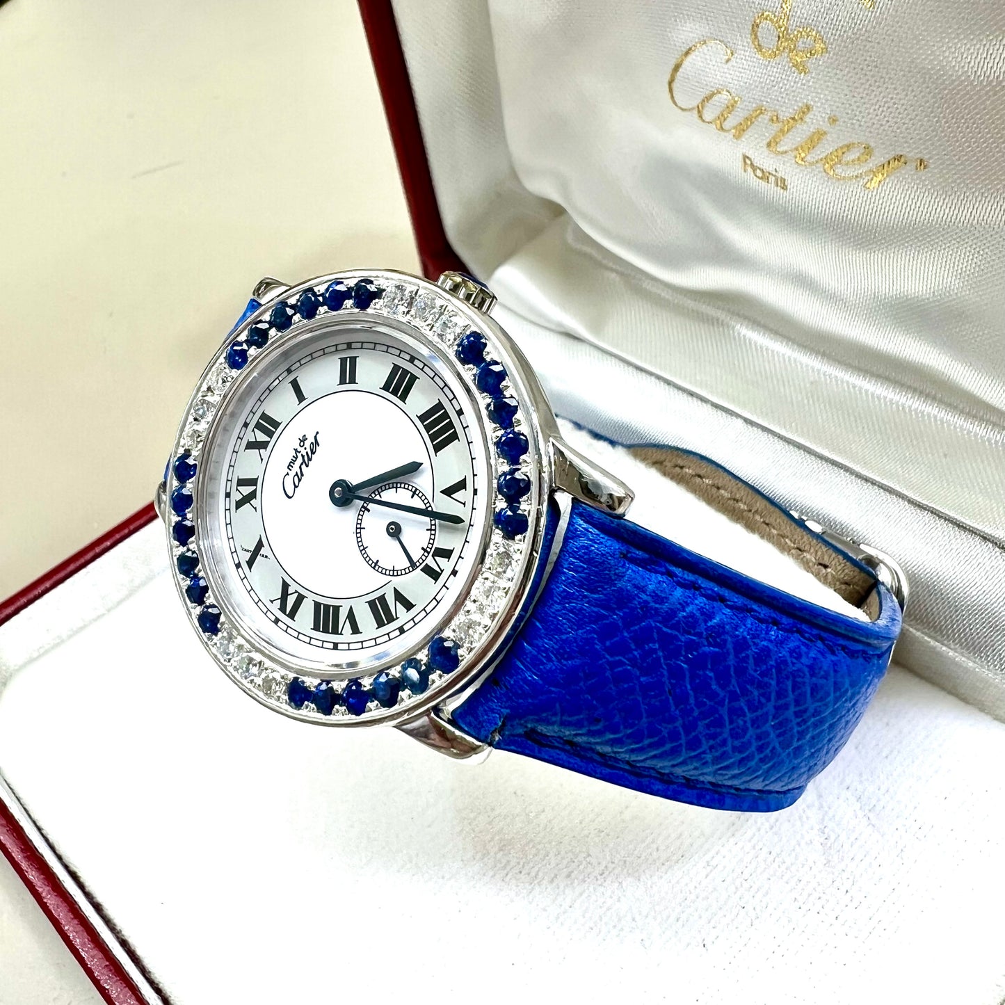 CARTIER RONDE 32mm Quartz Silver 0.52TCW DIAMONDS & 2.52TCW Blue SAPPHIRES Watch