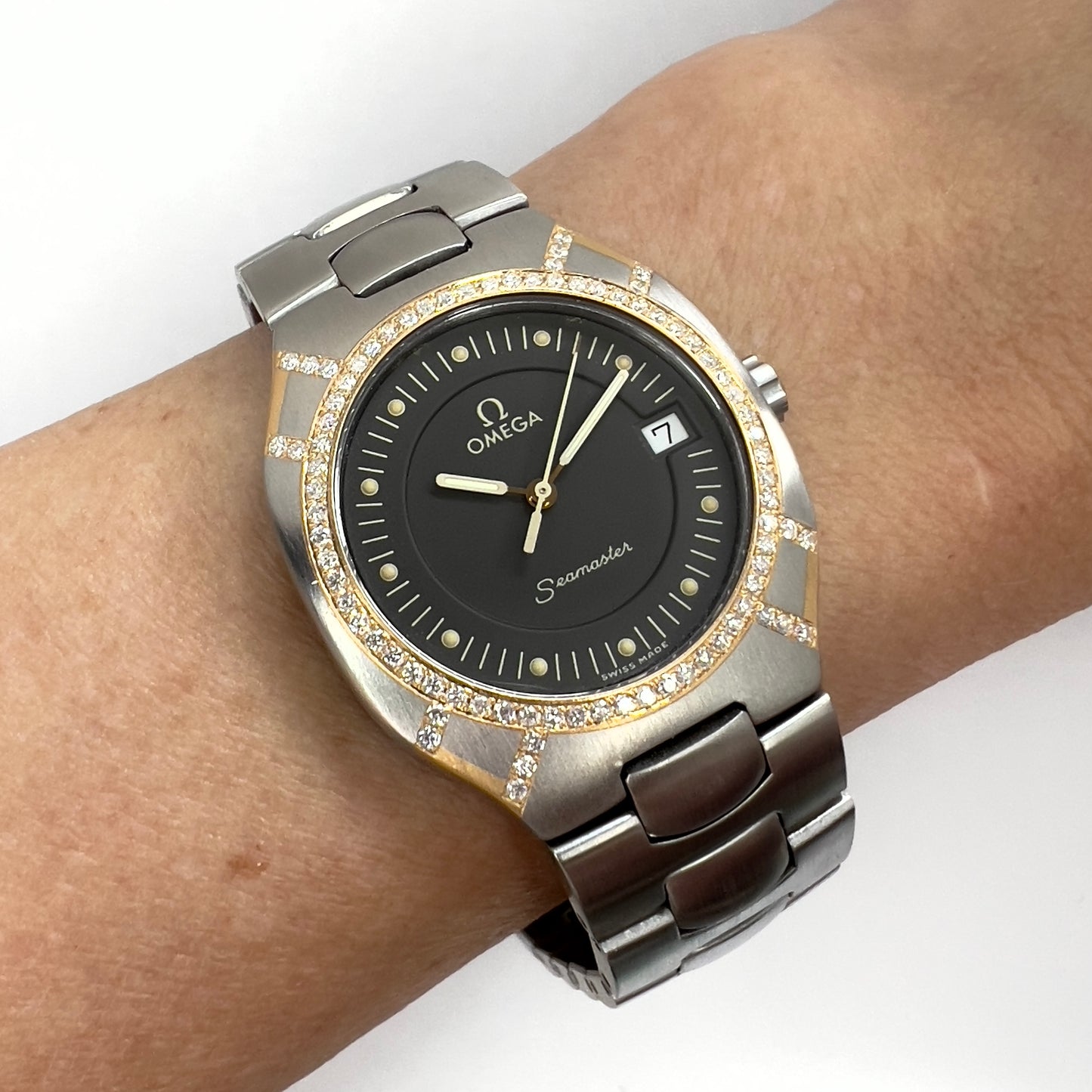 OMEGA SEAMASTER POLARIS Quartz 2 Tone 31mm 0.58TCW Diamond Watch