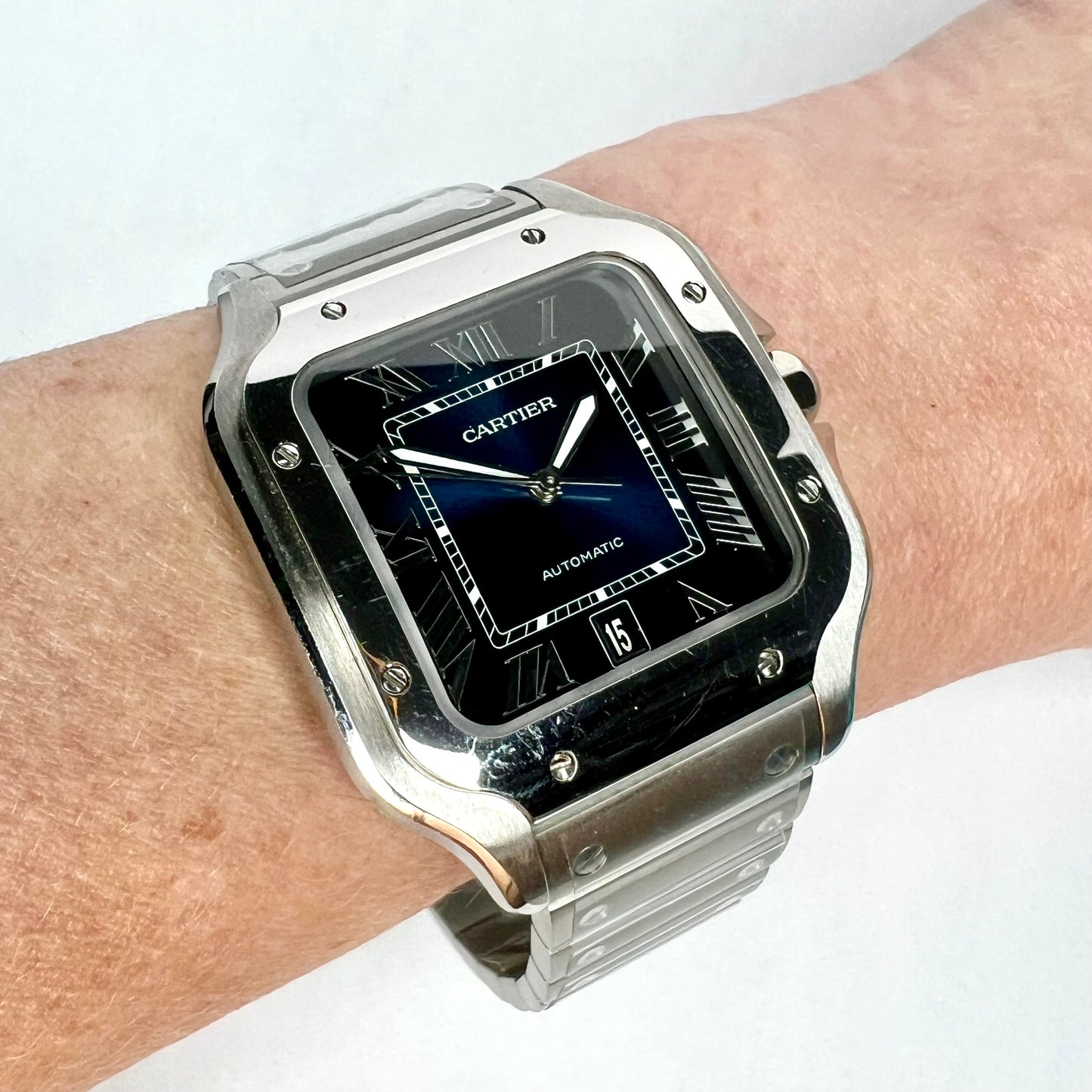 NEW SANTOS DE CARTIER Automatic 39.8mm Steel Watch Blue Dial