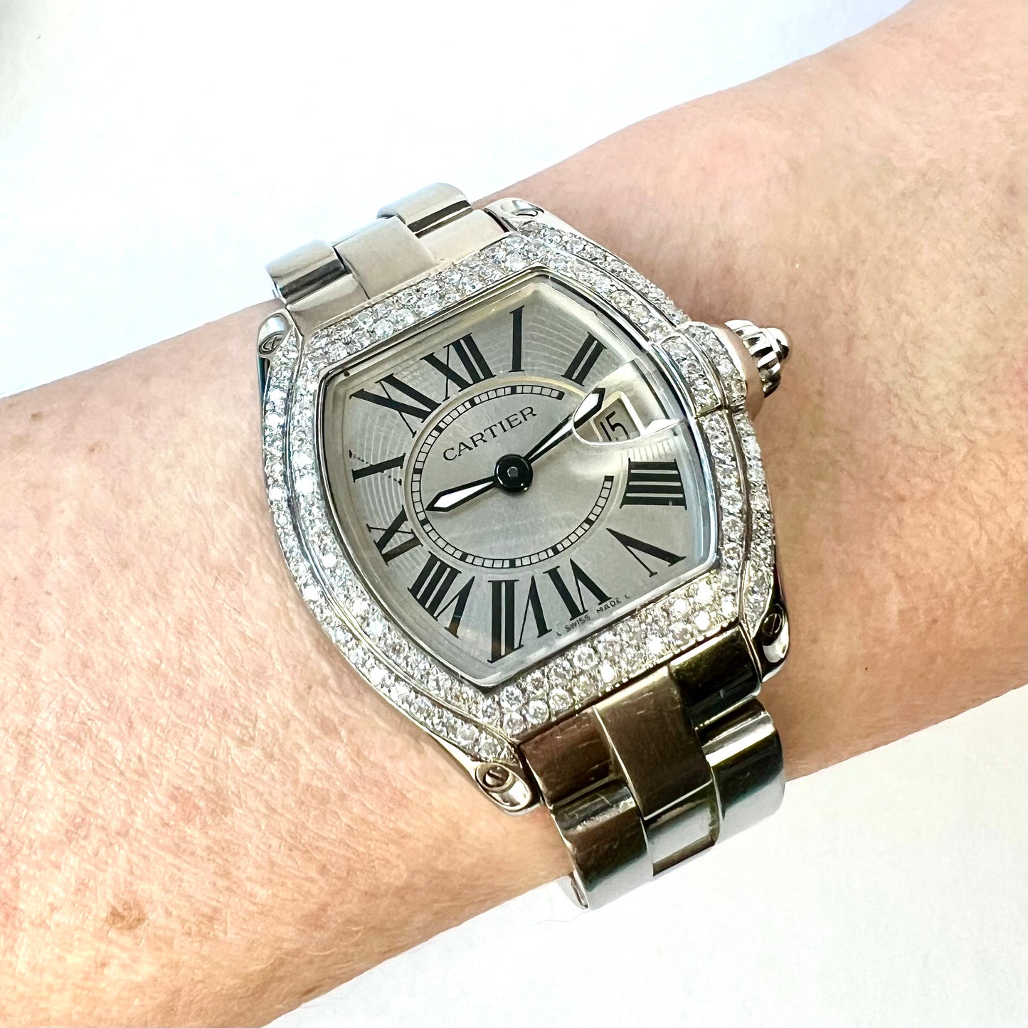 CARTIER ROADSTER Quartz 31mm Steel 1.88TCW Diamond Watch