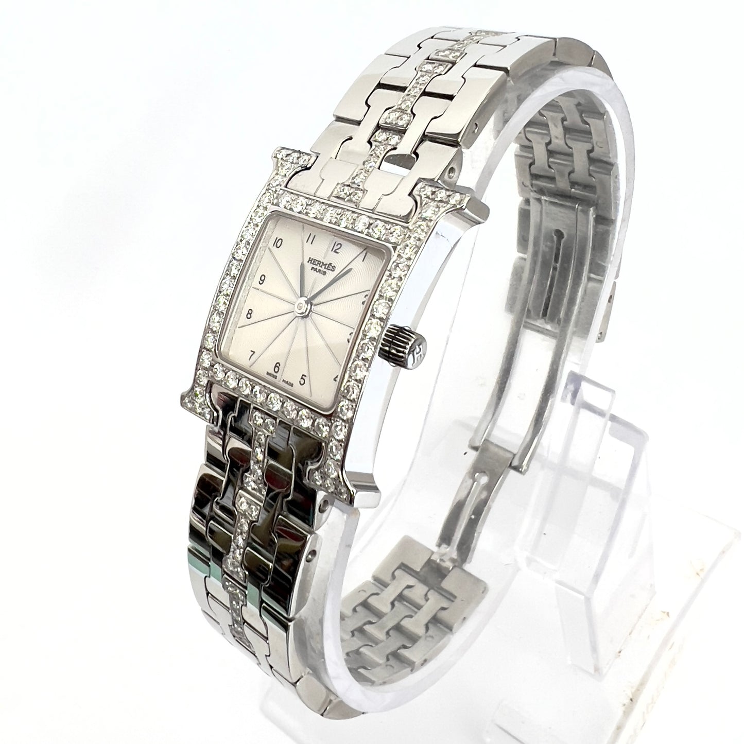 HERMÈS HEURE H Quartz 25mm Steel 1.45TCW DIAMOND Watch