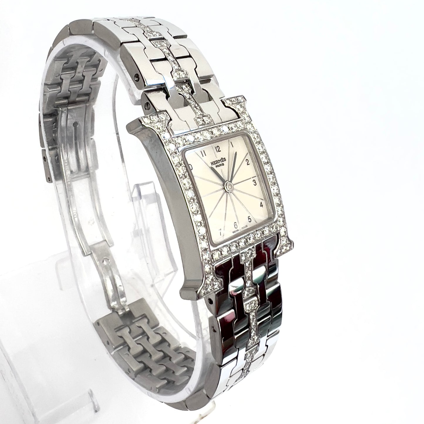 HERMÈS HEURE H Quartz 25mm Steel 1.45TCW DIAMOND Watch