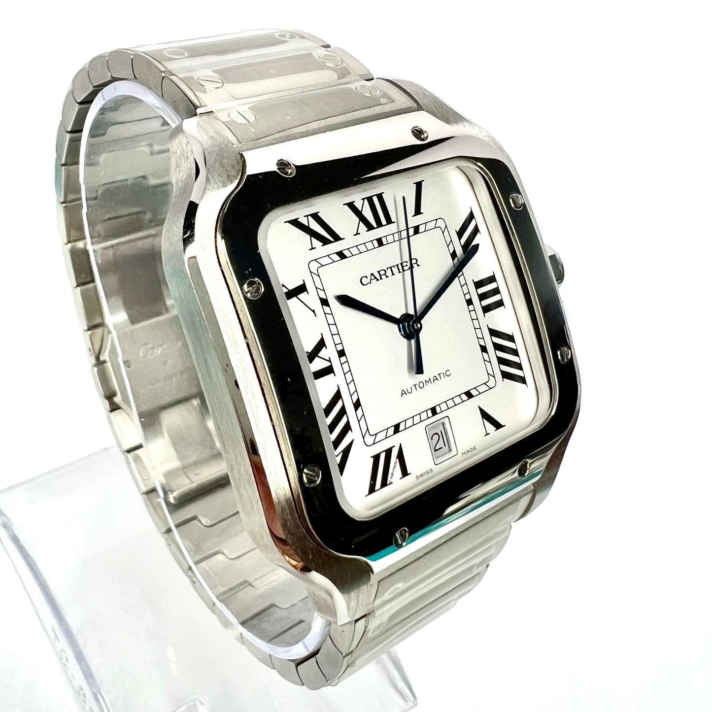 NEW SANTOS DE CARTIER Automatic 39.8mm Steel Watch White Dial
