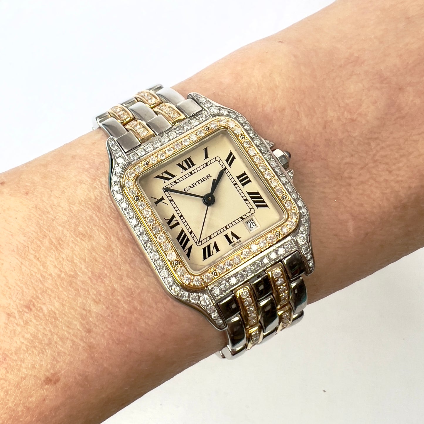 CARTIER PANTHERE 27mm 2 Row Gold Quartz 2.23TCW DIAMOND Watch
