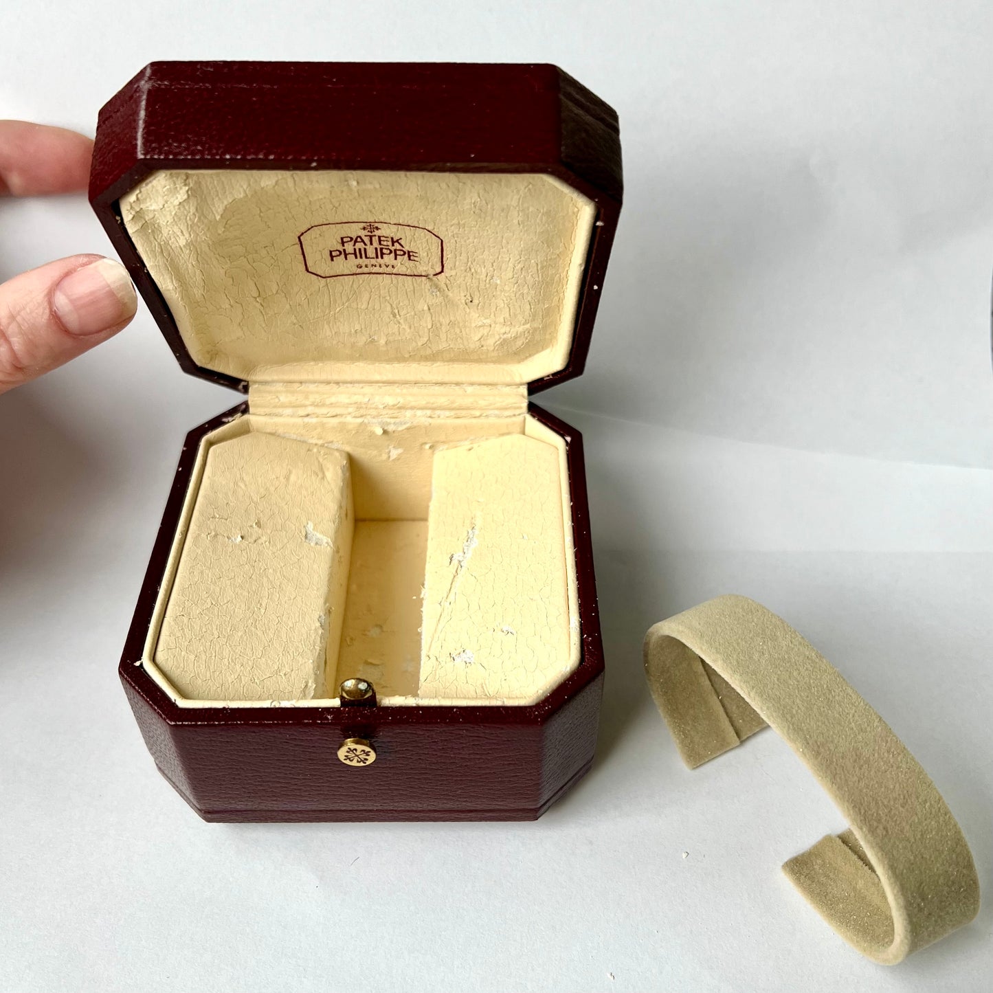 Beige Velvet Bendable Holder for Patek Philippe or Other Boxes