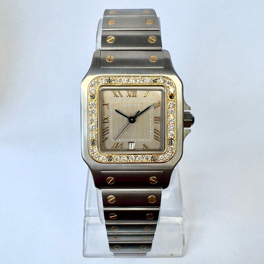 CARTIER SANTOS GALBEE 29mm Quartz 2 Tone 0.85TCW DIAMONDS Watch