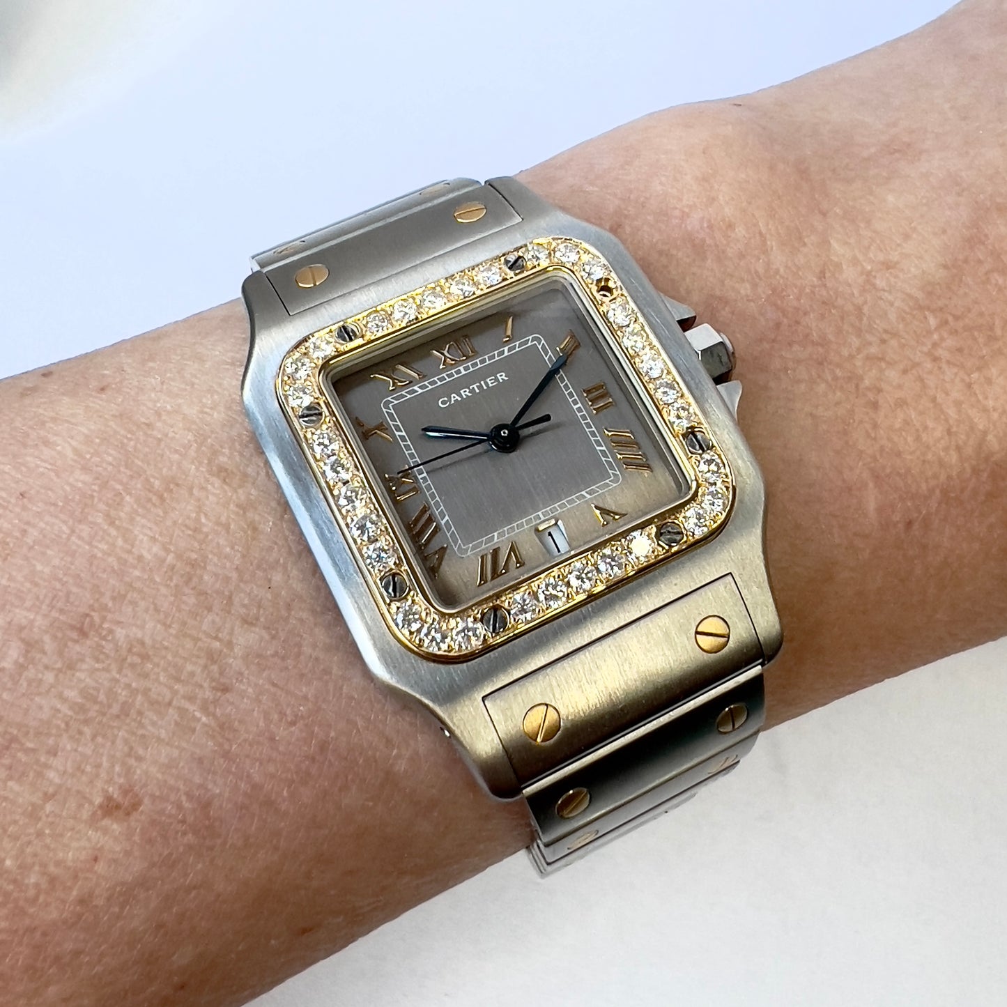 CARTIER SANTOS GALBEE 29mm Quartz 2 Tone 0.85TCW DIAMONDS Watch