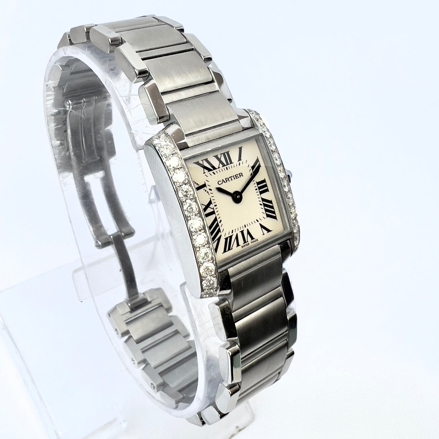CARTIER TANK FRANCAISE 20mm Quartz Steel 0.80TCW DIAMOND Watch