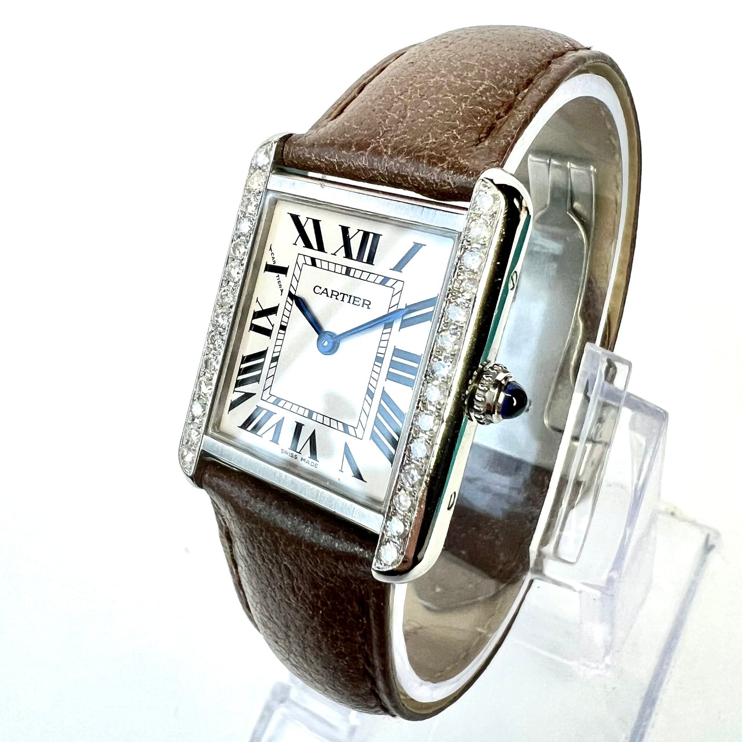 CARTIER TANK SOLO 24mm Steel Watch 0.62TCW Diamonds
