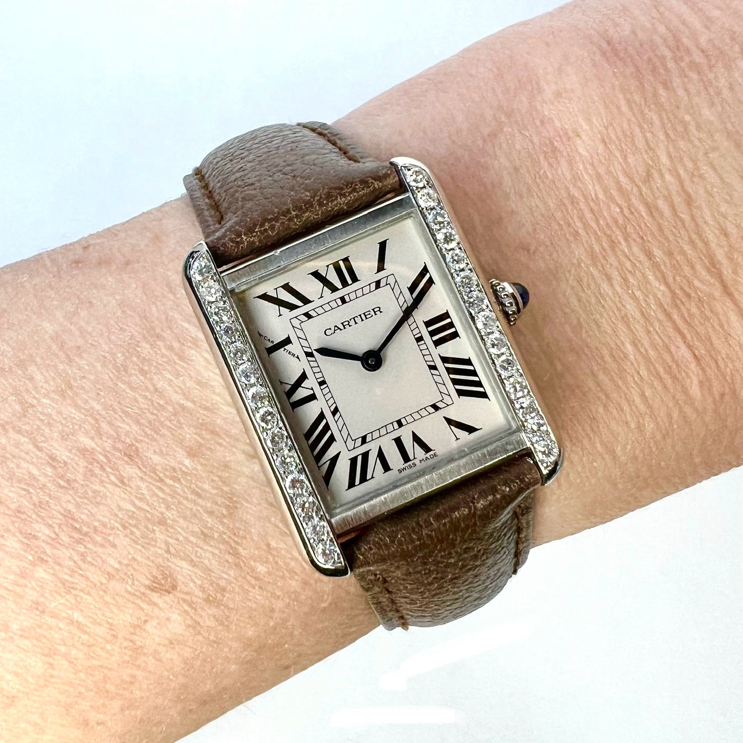 CARTIER TANK SOLO 24mm Steel Watch 0.62TCW Diamonds