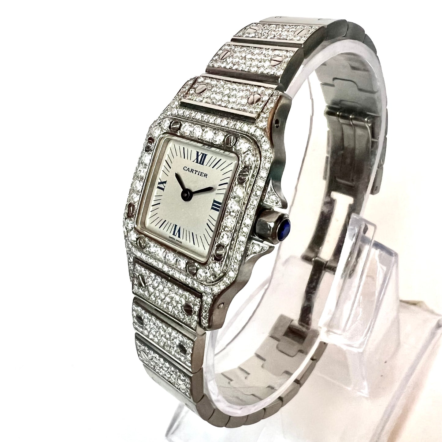 CARTIER SANTOS GALBEE 24mm Quartz Steel 2.42TCW Diamond Watch NEW Model