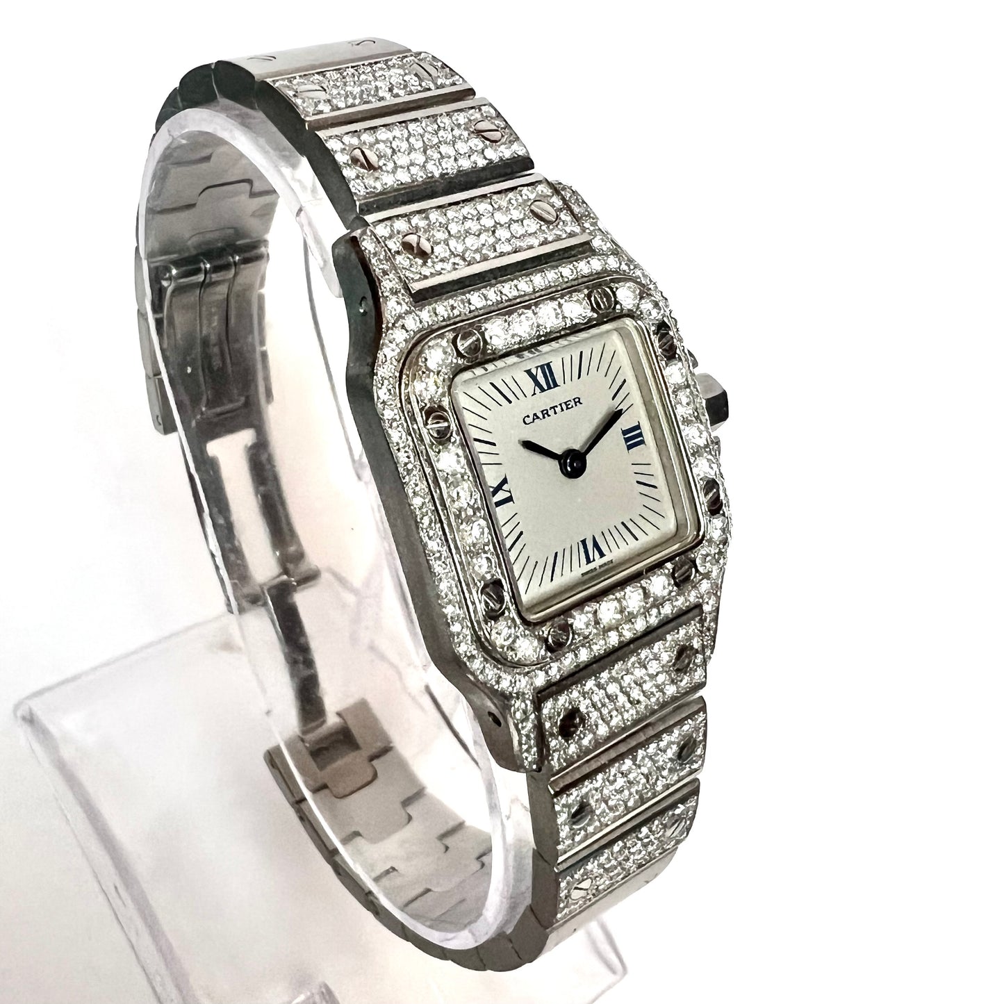 CARTIER SANTOS GALBEE 24mm Quartz Steel 2.42TCW Diamond Watch NEW Model