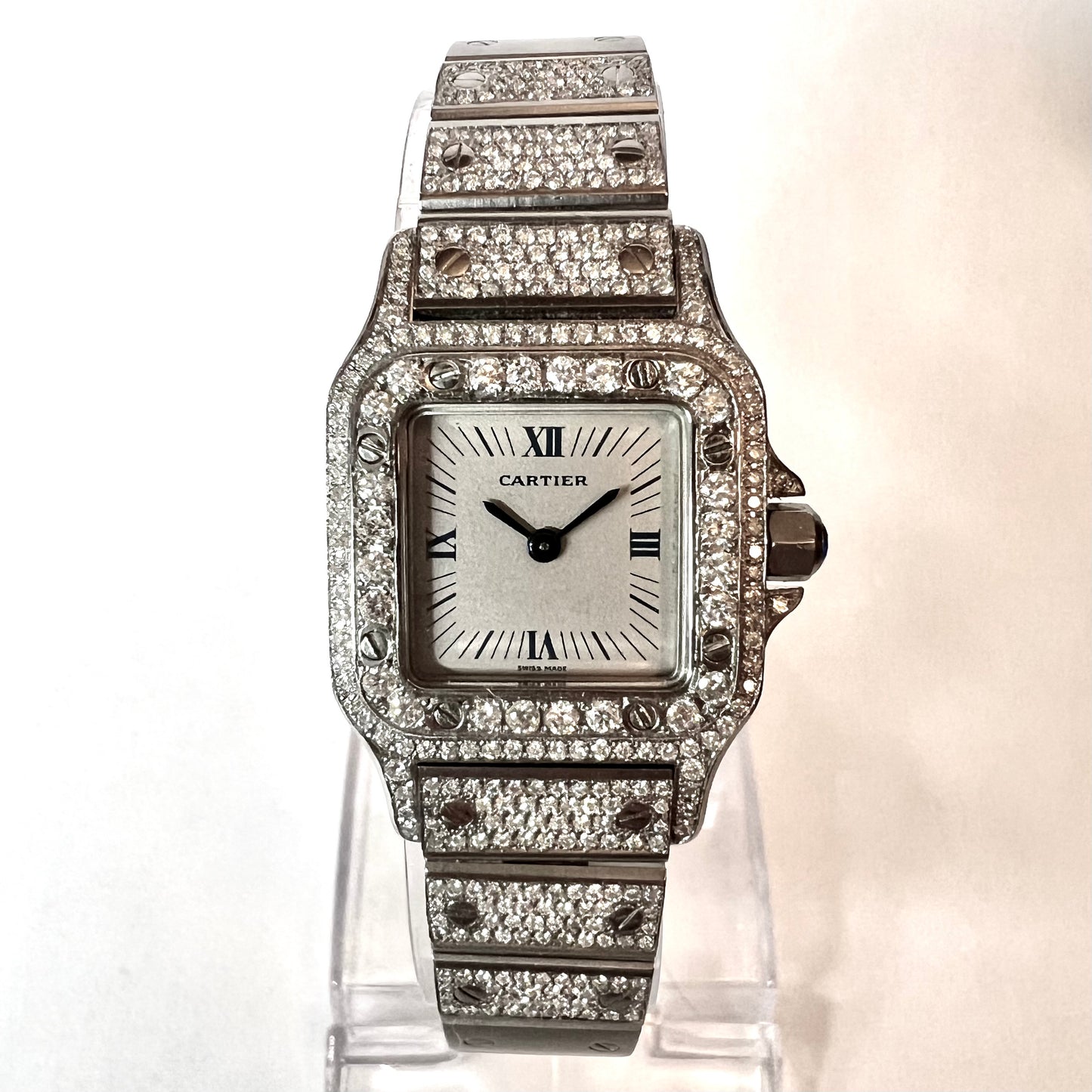 CARTIER SANTOS GALBEE 24mm Quartz Steel 2.42TCW Diamond Watch NEW Model
