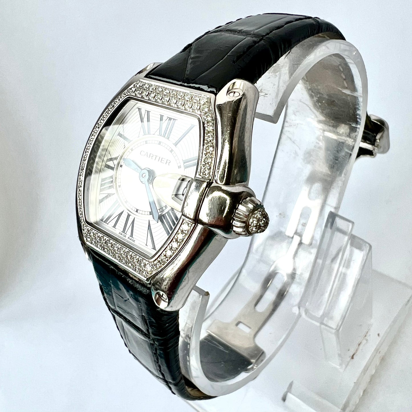 CARTIER ROADSTER Quartz 18K White Gold 31mm ~1TCW FACTORY DIAMOND Watch