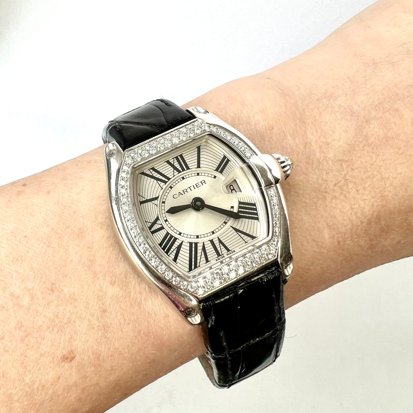 CARTIER ROADSTER Quartz 18K White Gold 31mm ~1TCW FACTORY DIAMOND Watch