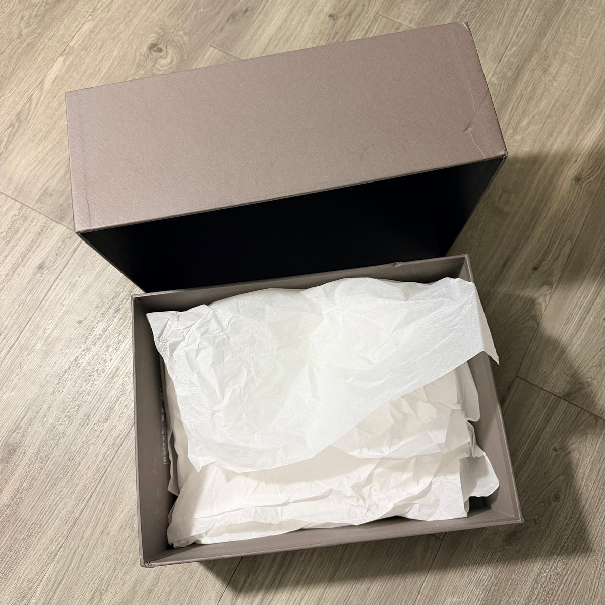 RICK OWENS Taupe Shoe Box 13.90x10.30x5.25” + Original Tissue