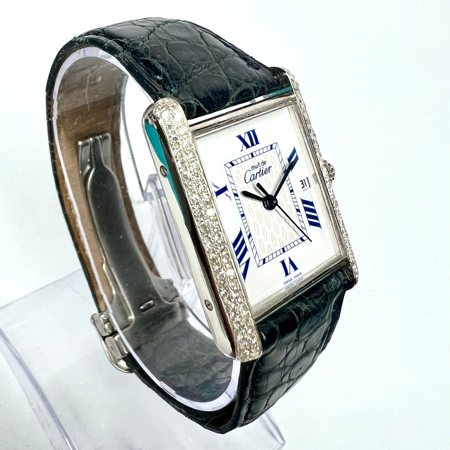 CARTIER TANK 25mm Silver 0.80TCW Diamond Watch