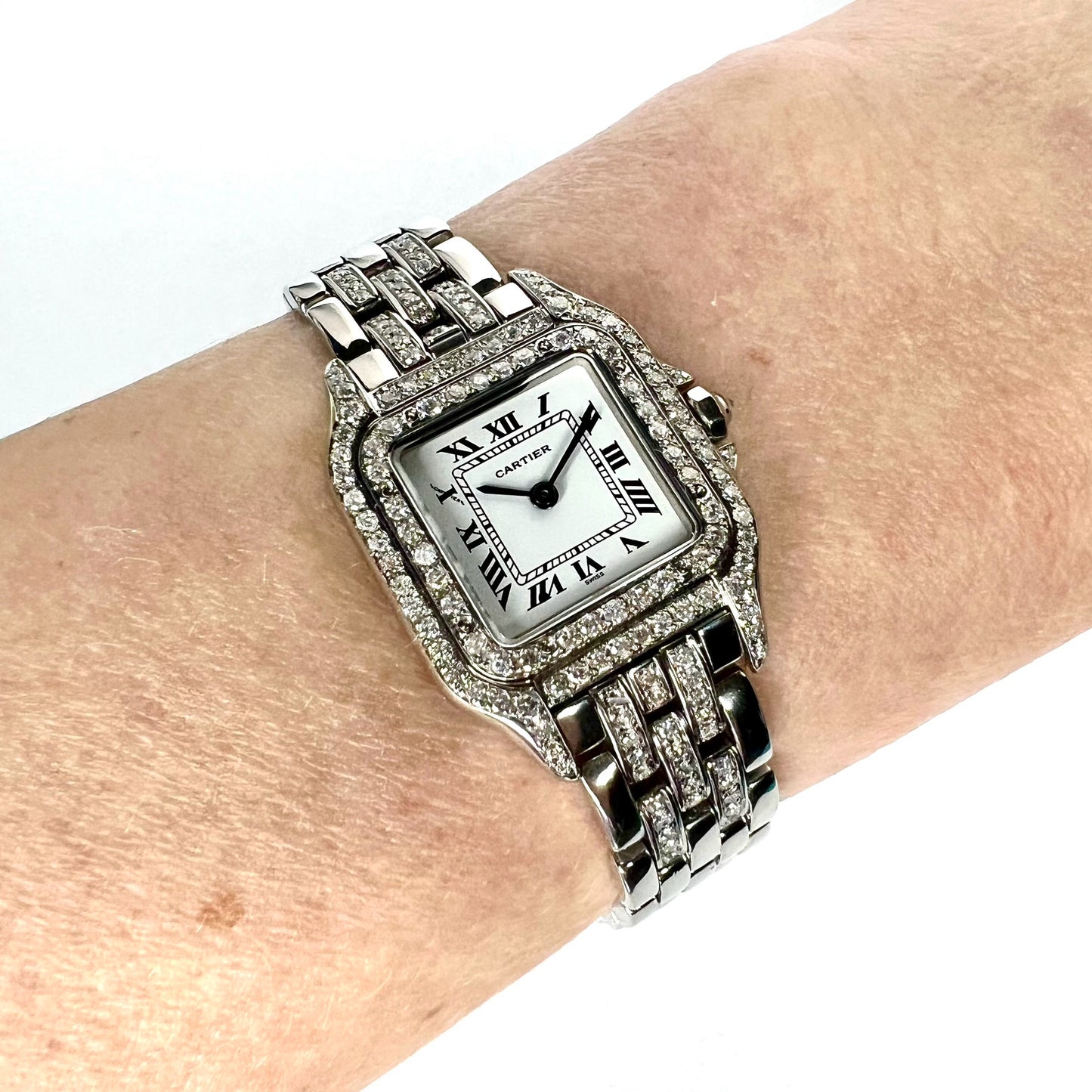 CARTIER PANTHERE Quartz 23mm Steel ~1.50TCW Diamond Watch