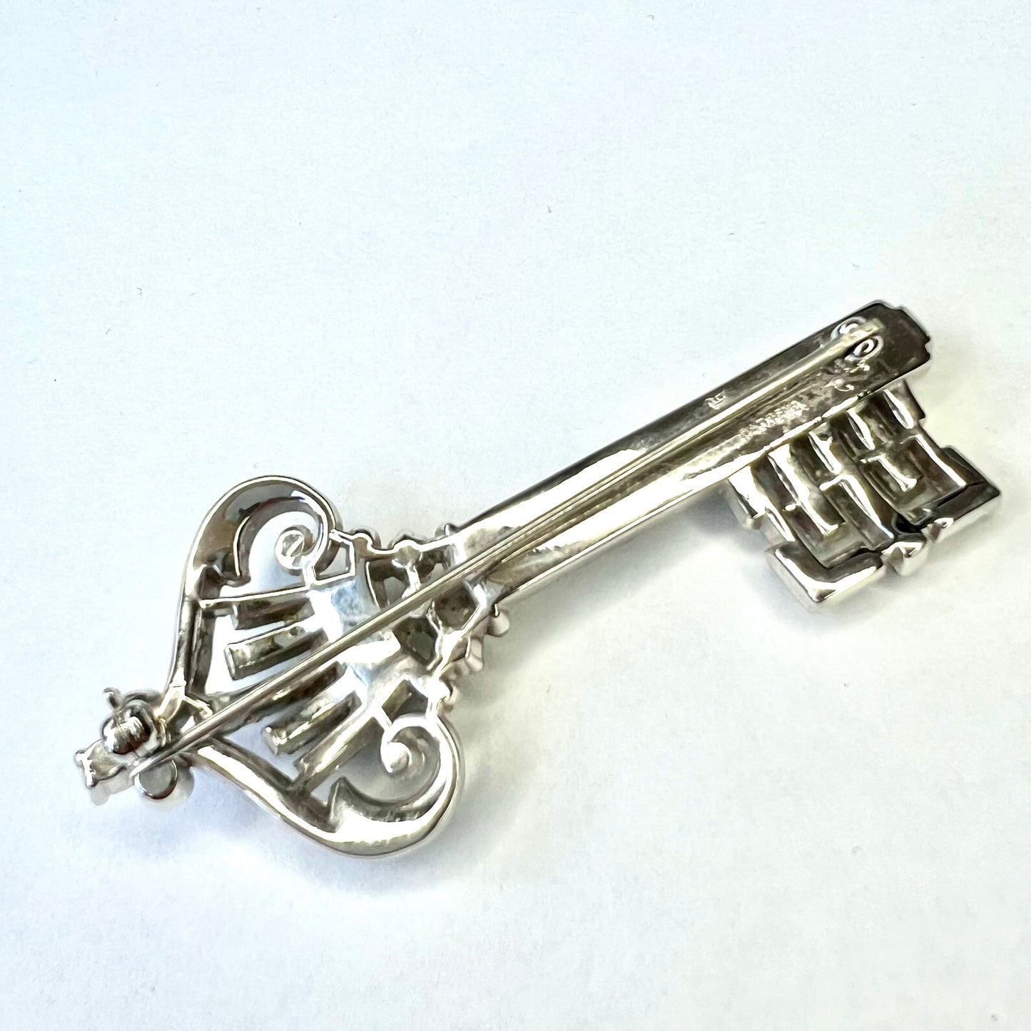 TRIFARI Rhodium Plated Sterling Silver Key Brooch with Rhinestones