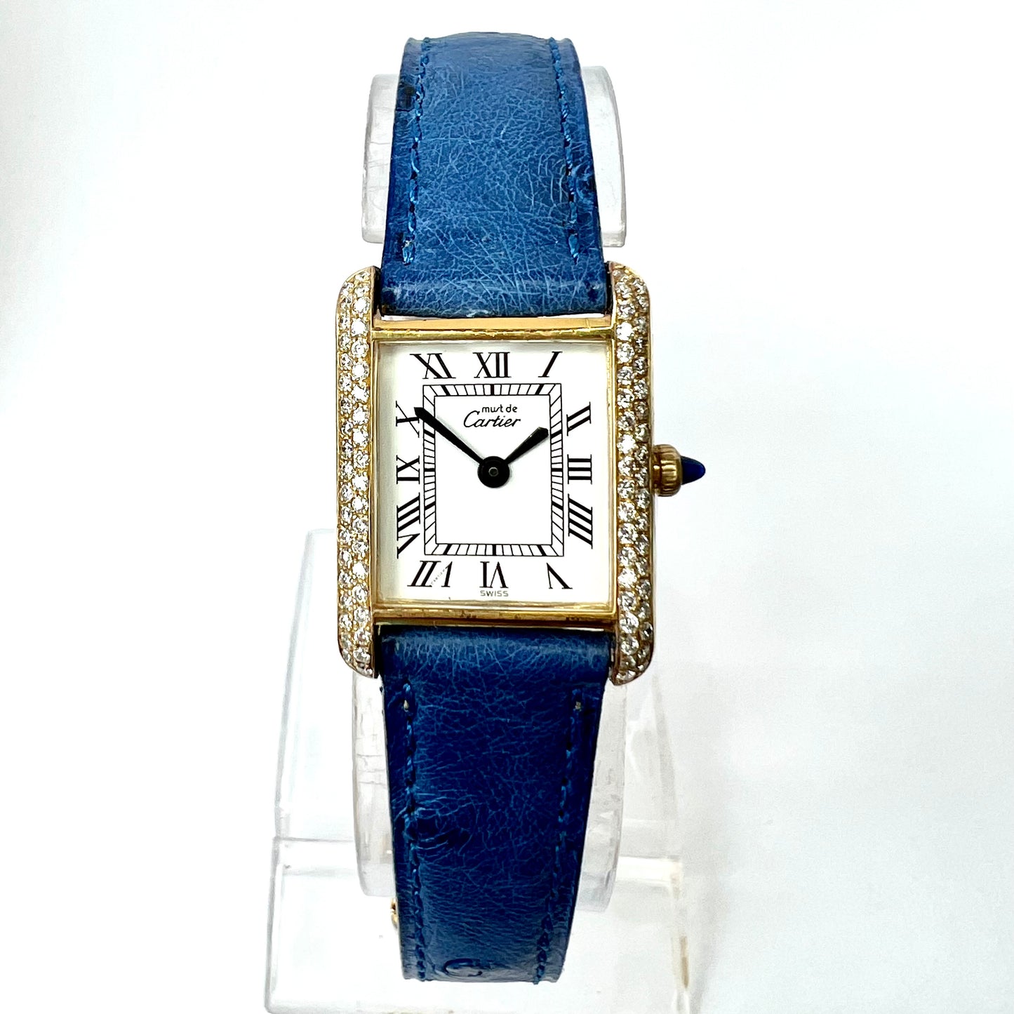 Cartier Diamond blue leather belt watch