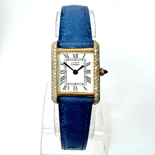 Cartier Diamond blue leather  belt watch