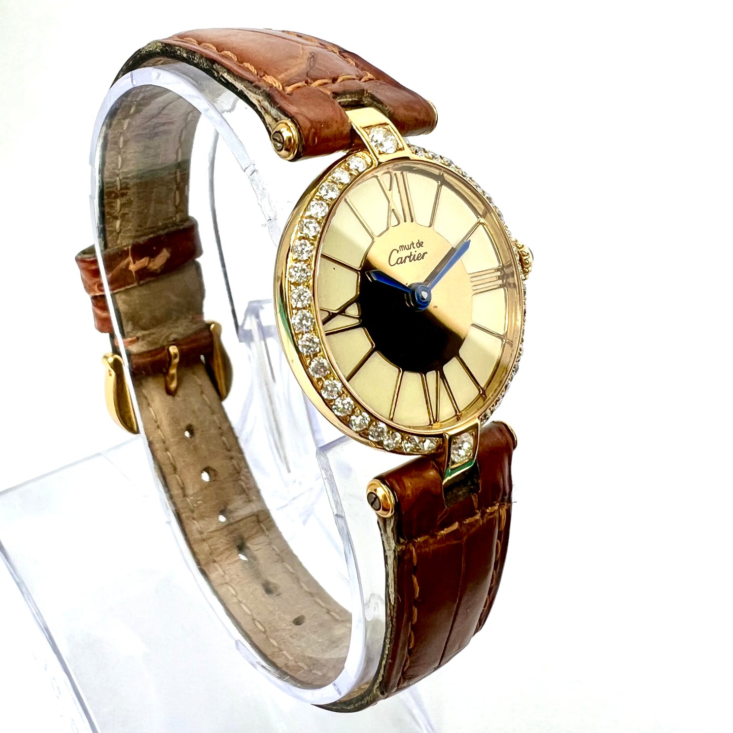 CARTIER VERMEIL 24mm Quartz GP Silver 0.68TCW Diamond Watch