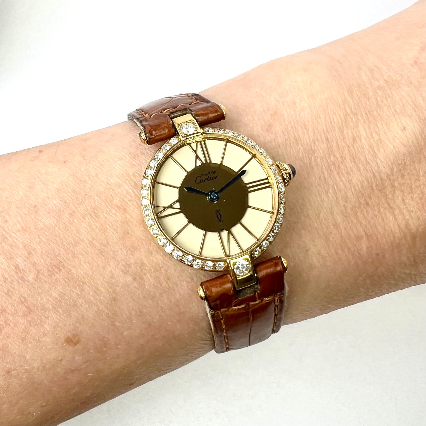 CARTIER VERMEIL 24mm Quartz GP Silver 0.68TCW Diamond Watch