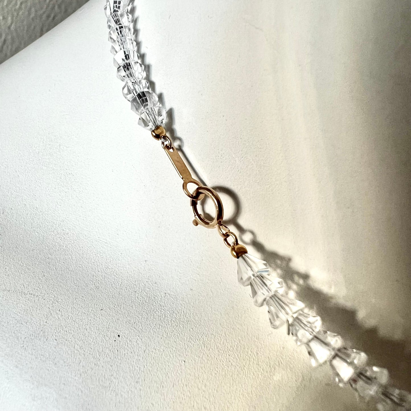 18K Yellow Gold Stamped Clear Crystal Necklace 33.5 inches long