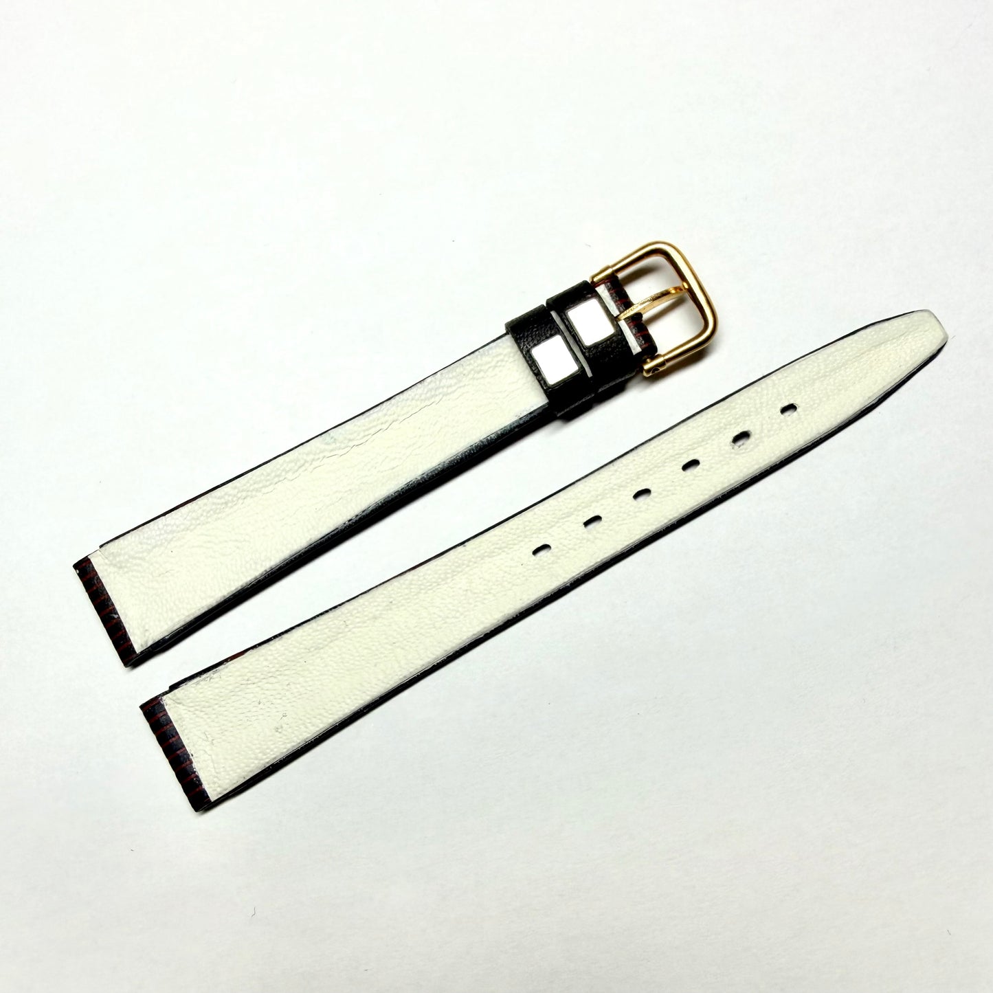 13/10mm Black with Red Stripes Genuine Leather Strap Band with Gold Tone Buckle